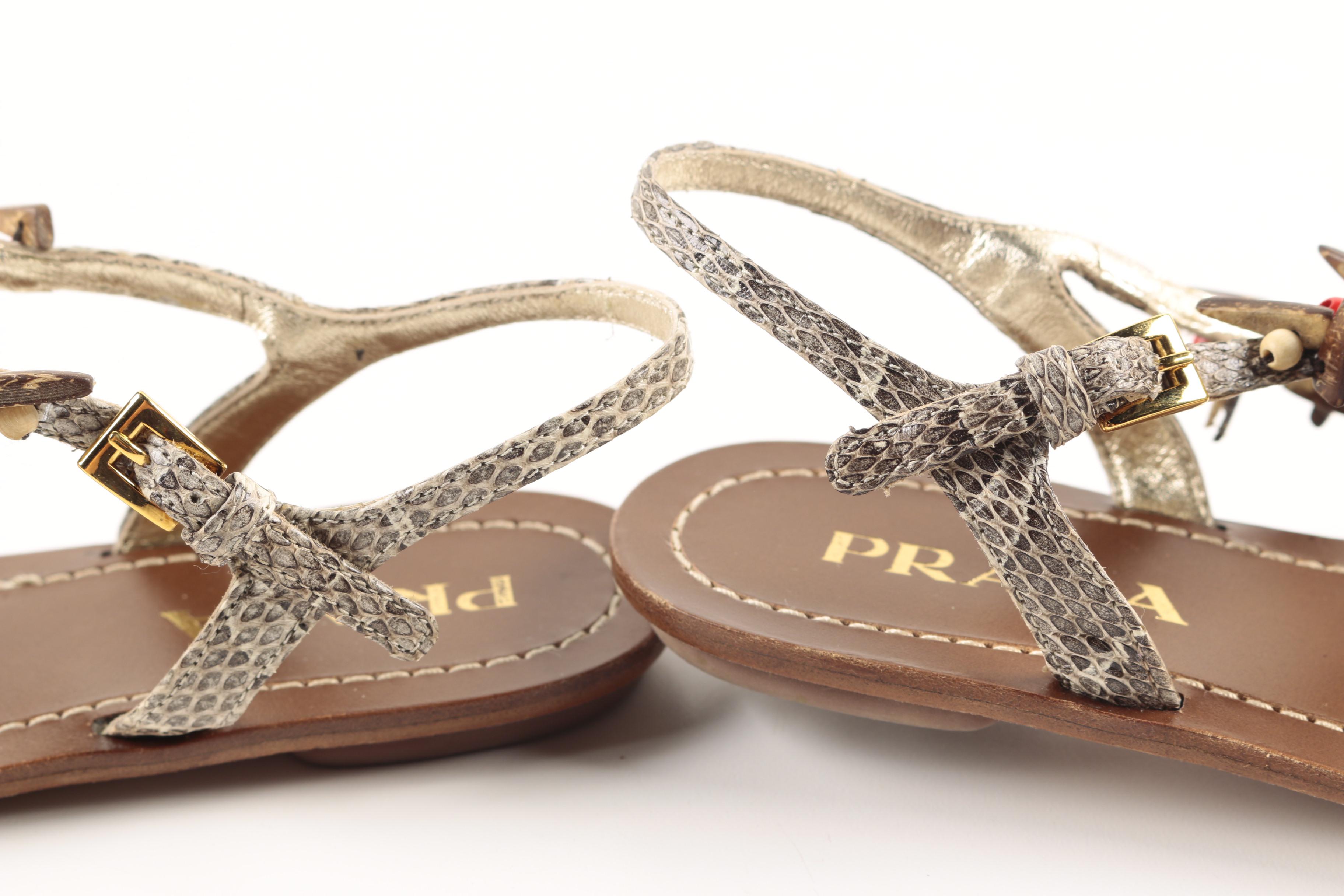 Prada Snakeskin and Wooden Bead Sandals