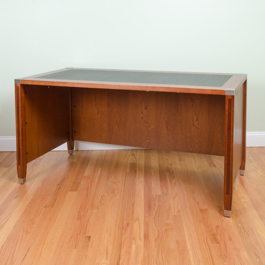 Wooden Office Desk with Leather Inlay Top
