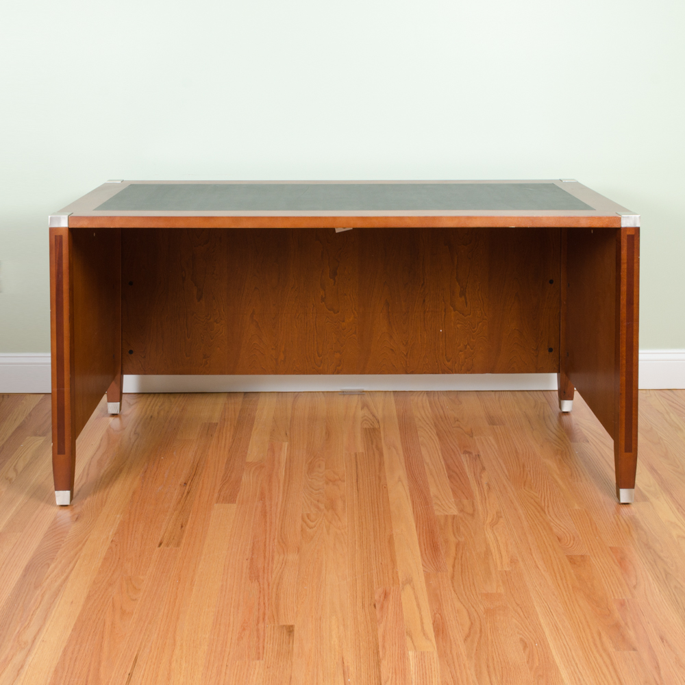 Wooden Office Desk with Leather Inlay Top