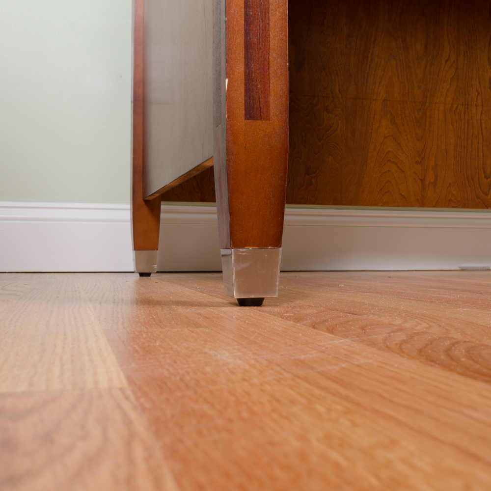 Wooden Office Desk with Leather Inlay Top
