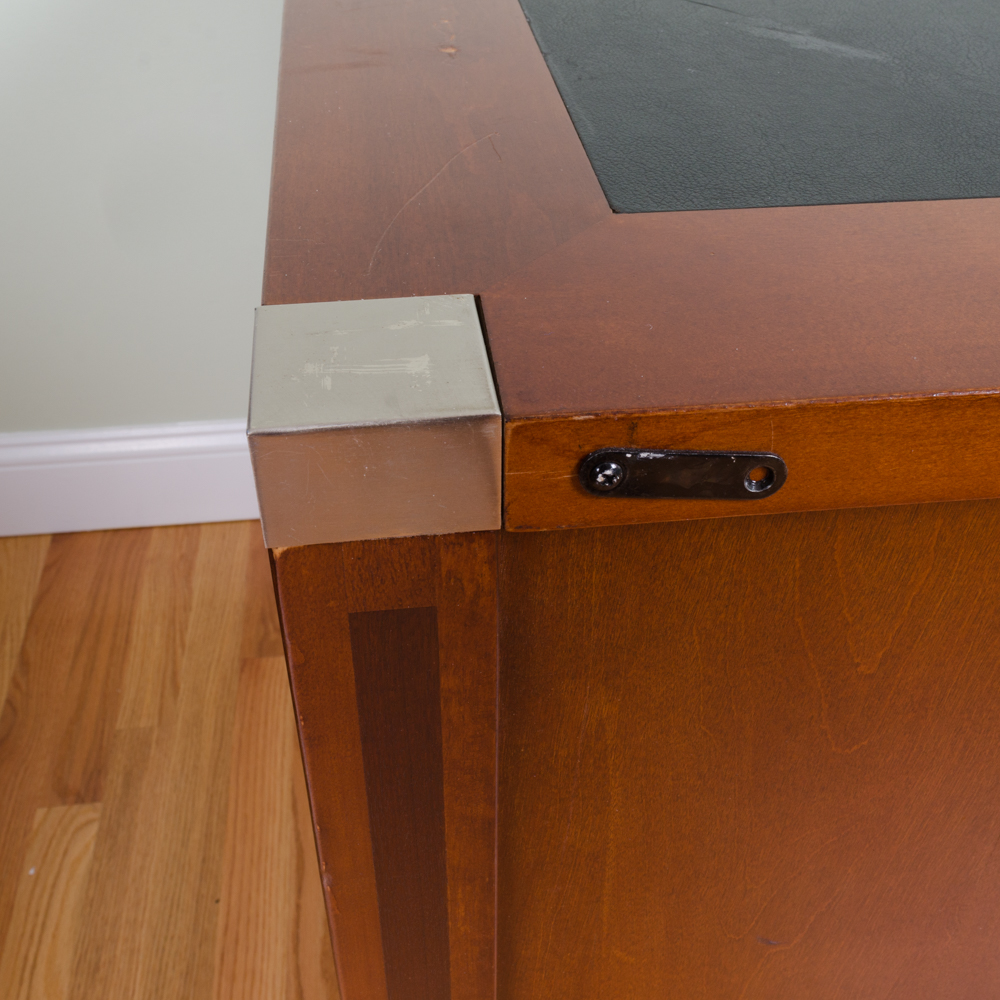 Wooden Office Desk with Leather Inlay Top