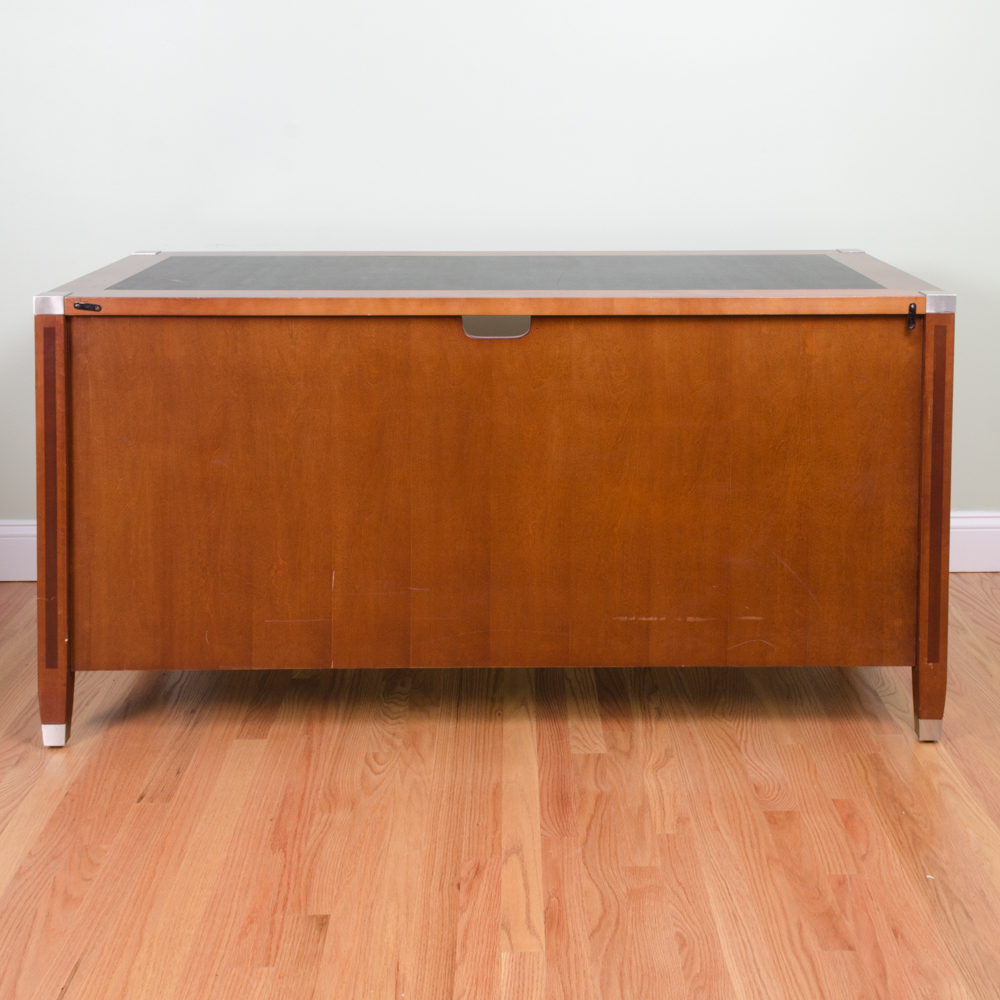 Wooden Office Desk with Leather Inlay Top