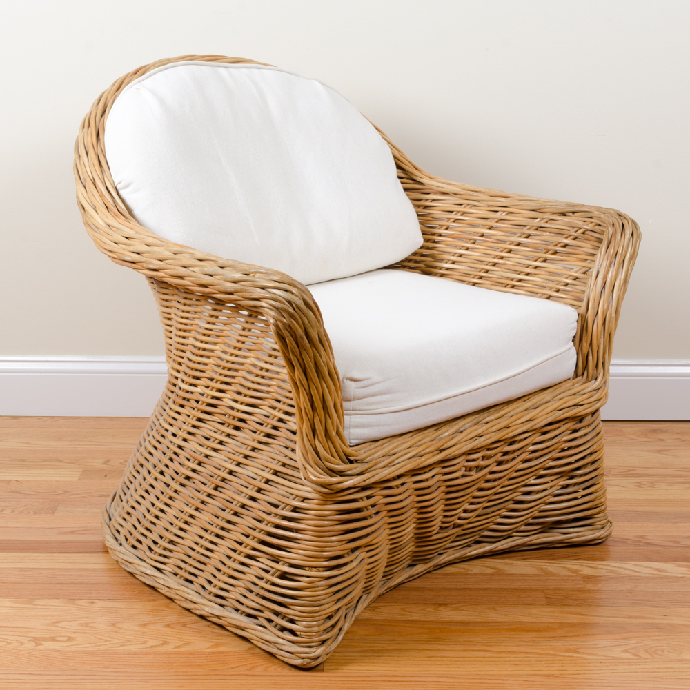 Wicker Chair with Ottoman and Cushions