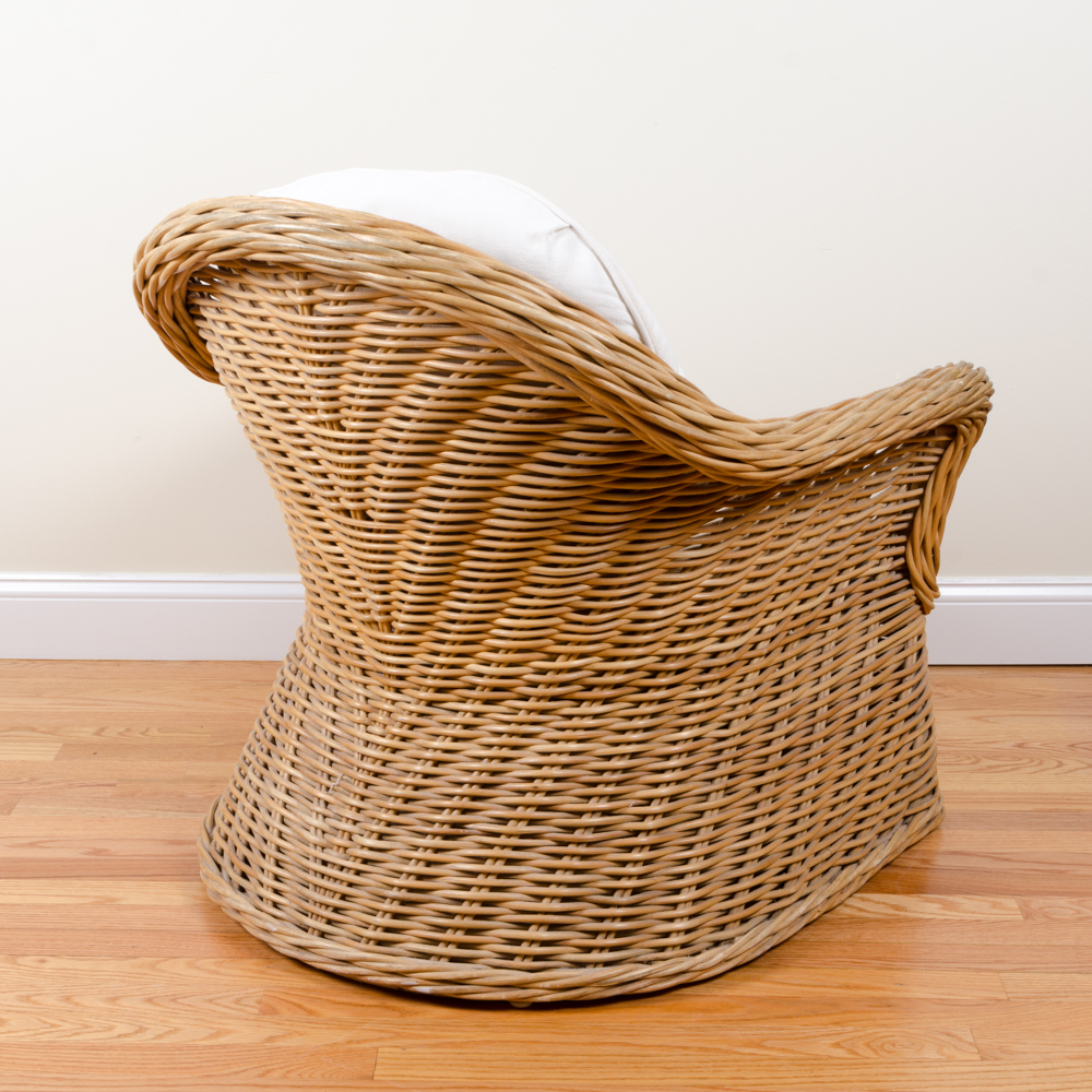 Wicker Chair with Ottoman and Cushions