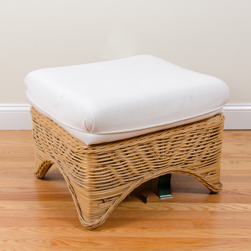 Wicker Chair with Ottoman and Cushions