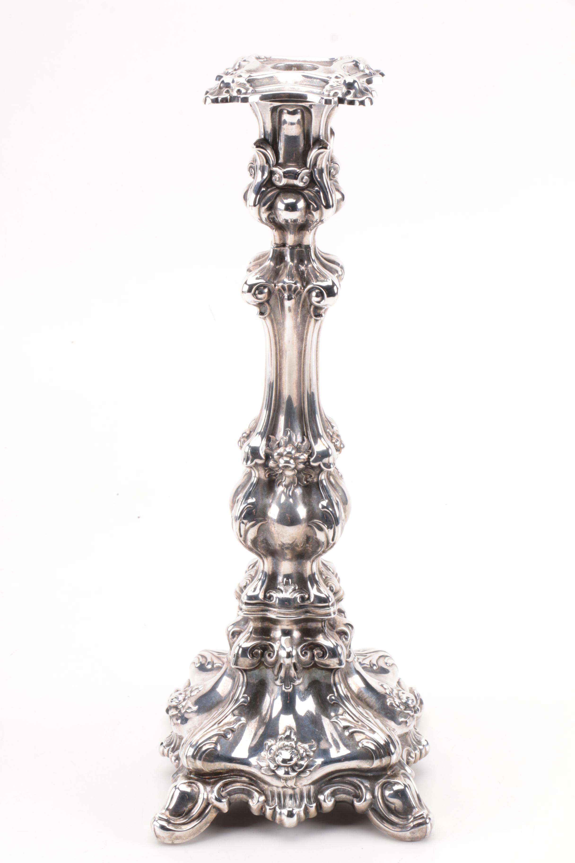 Ornate Rococo Style 880 Silver Candlesticks