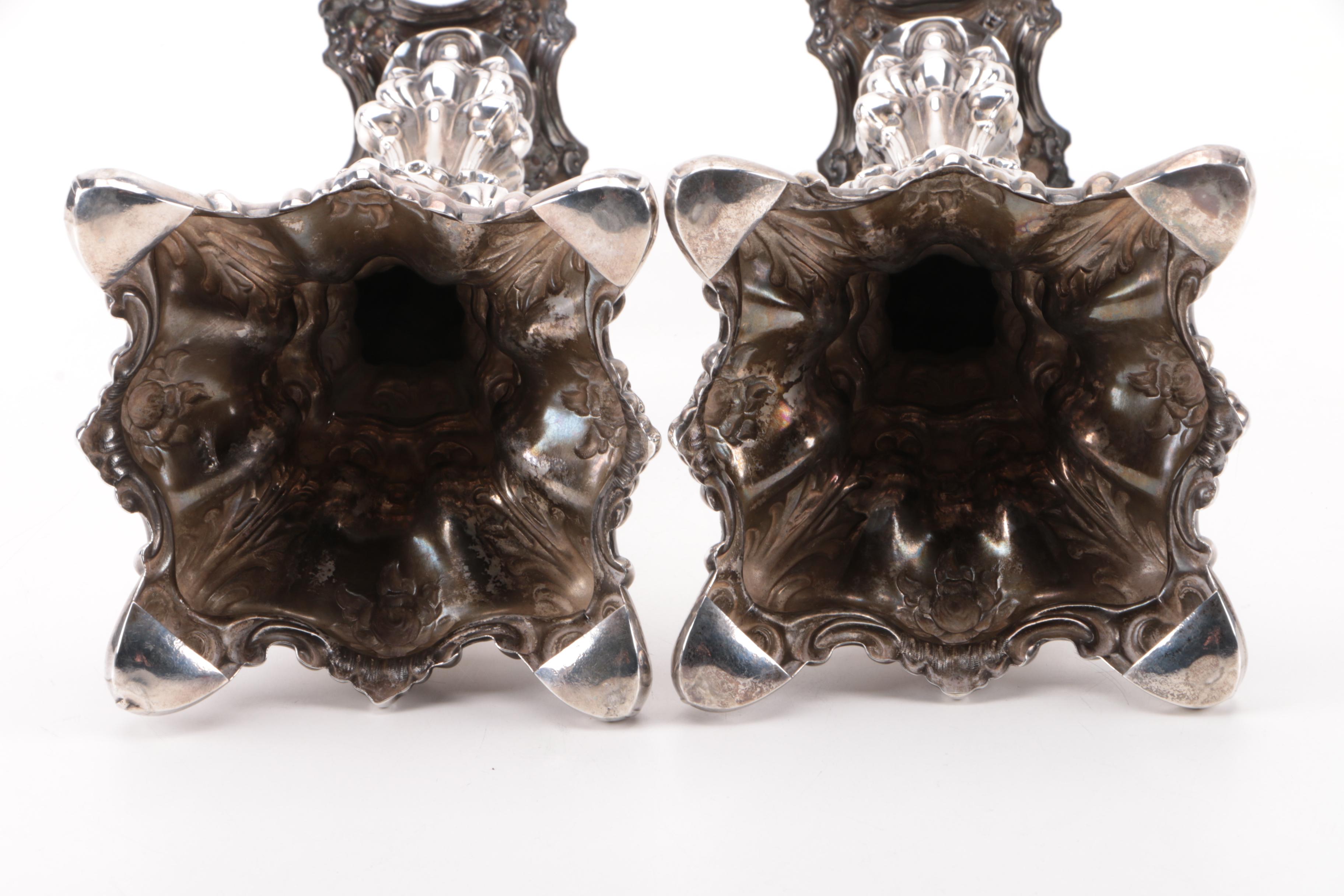Ornate Rococo Style 880 Silver Candlesticks