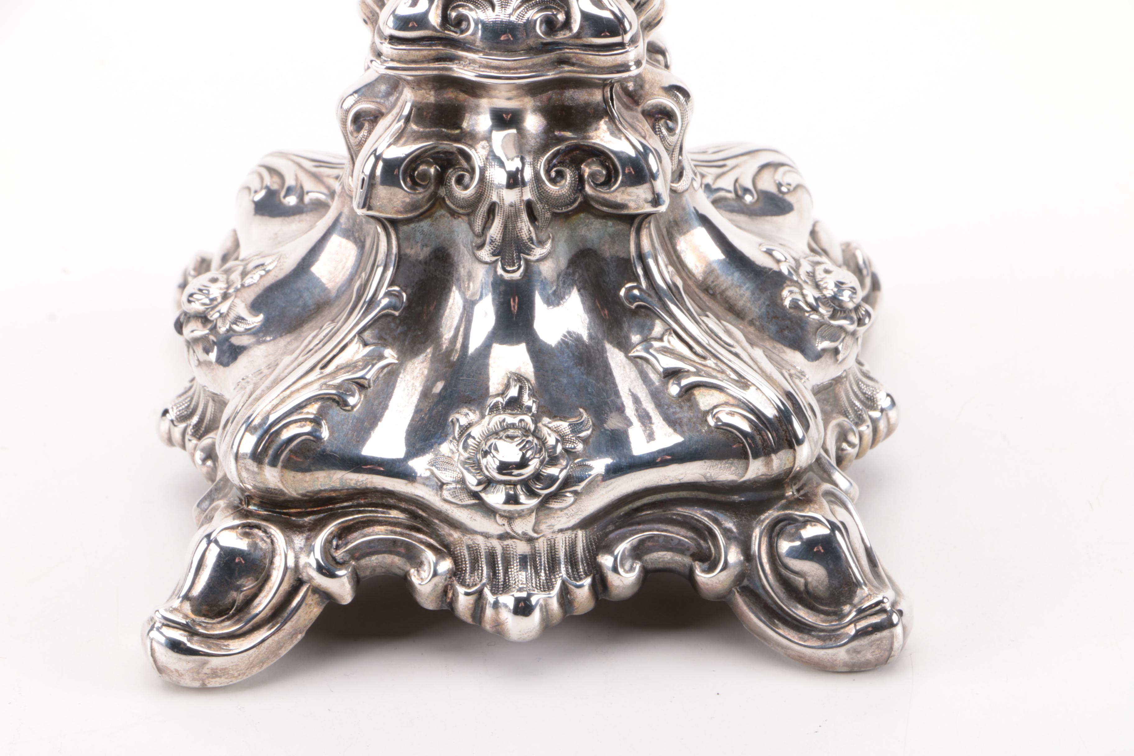 Ornate Rococo Style 880 Silver Candlesticks