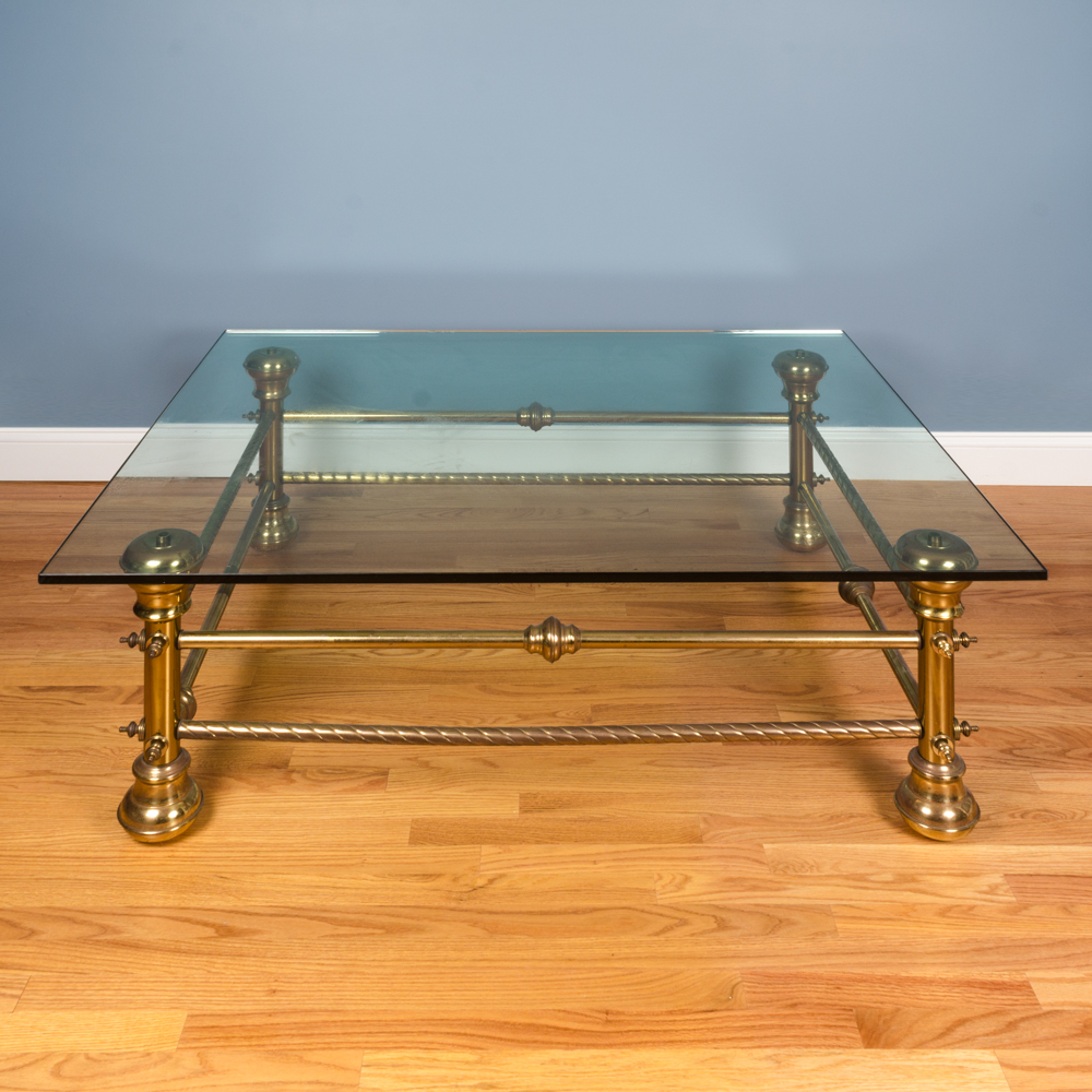 Glass Topped Brass Coffee Table
