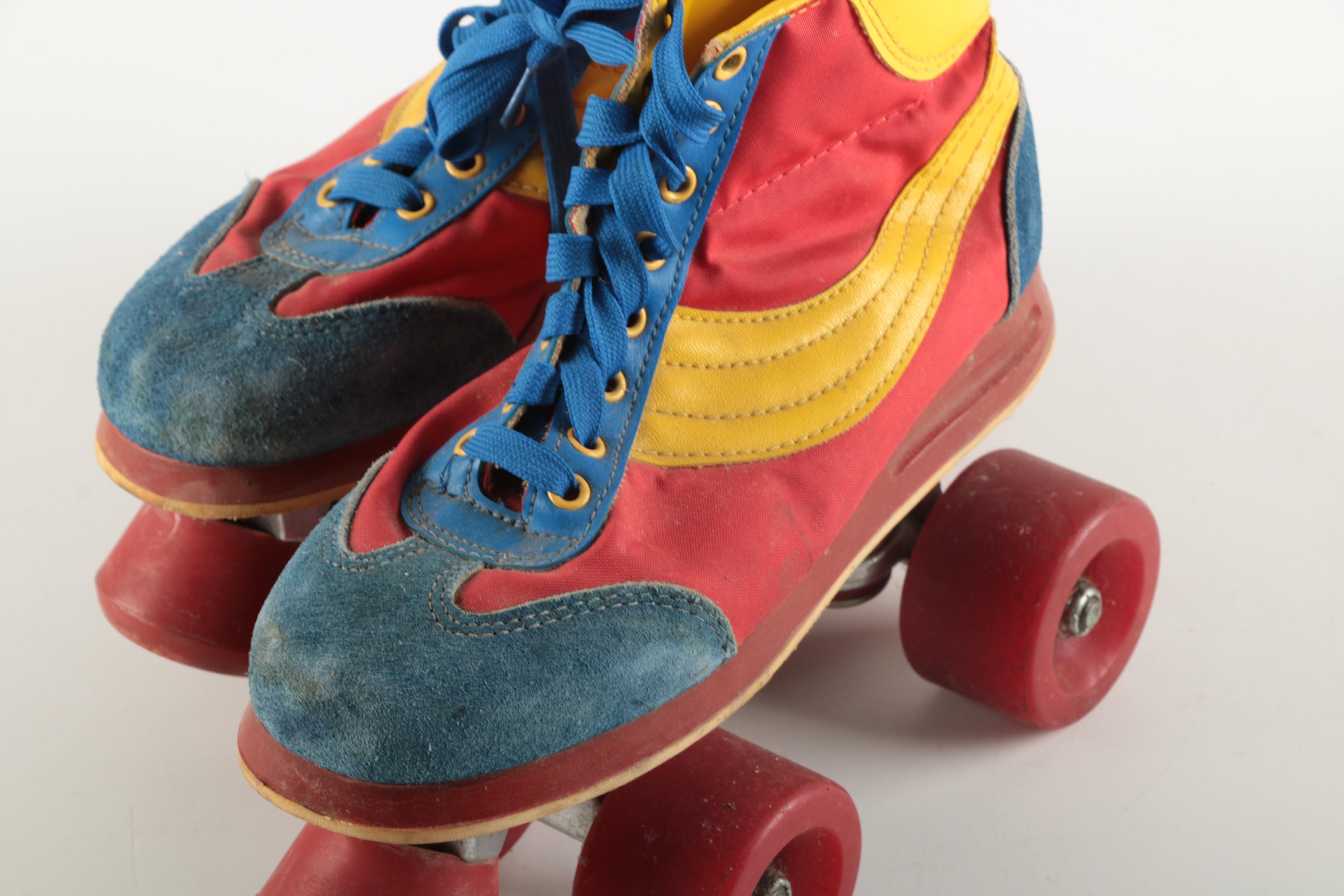 Colorful Disco Style Pair of Suede Roller Skates