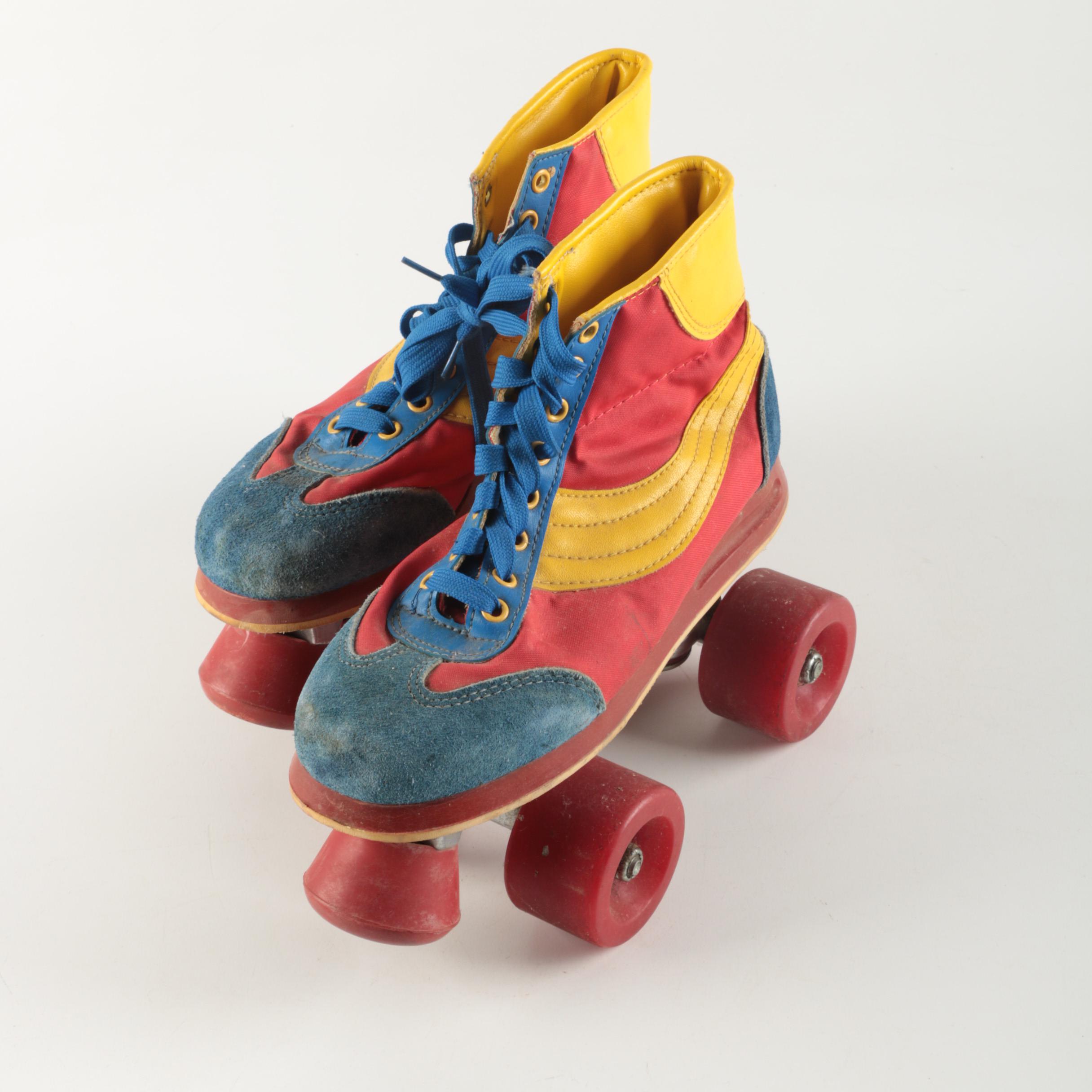Colorful Disco Style Pair of Suede Roller Skates