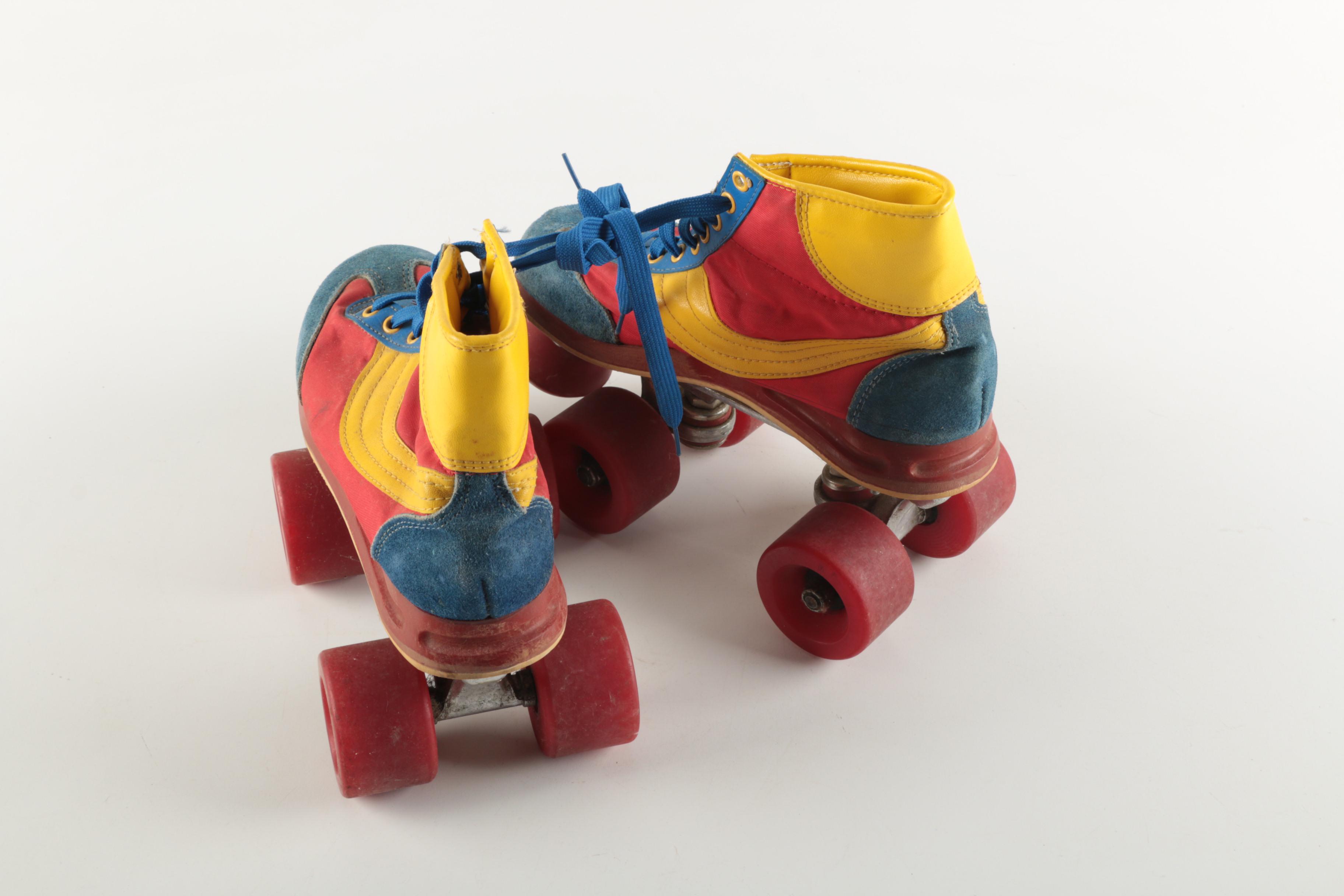 Colorful Disco Style Pair of Suede Roller Skates