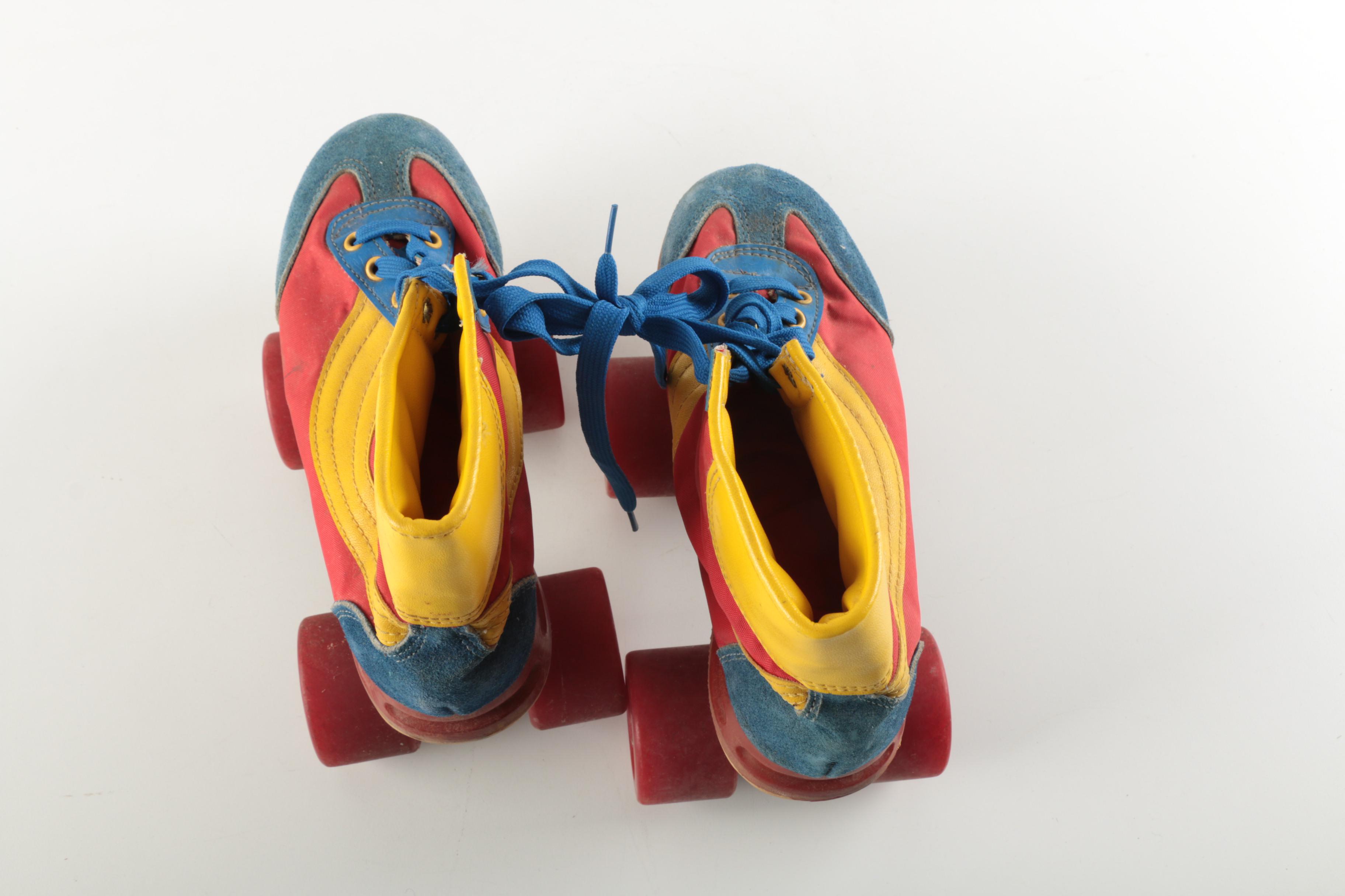 Colorful Disco Style Pair of Suede Roller Skates