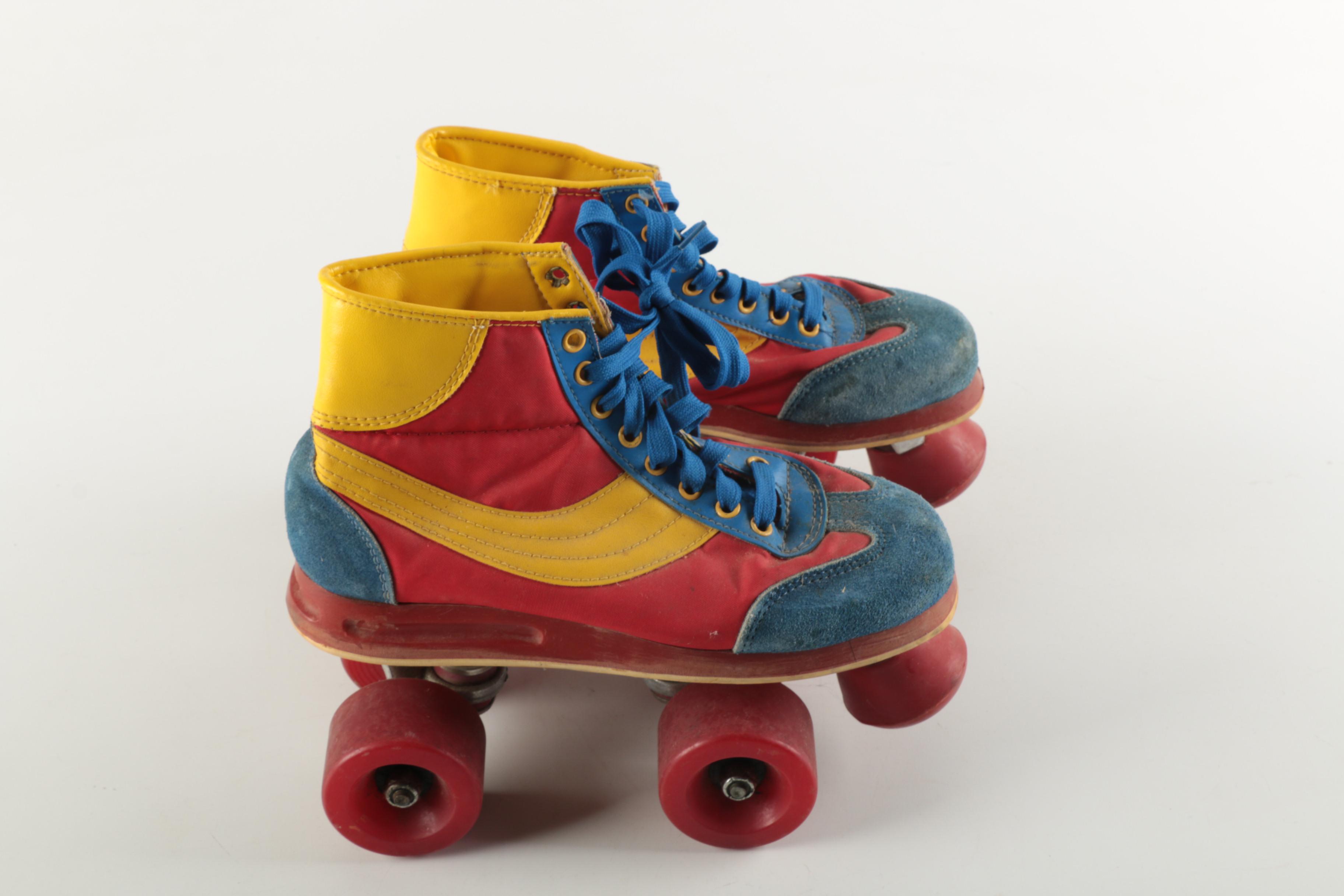 Colorful Disco Style Pair of Suede Roller Skates