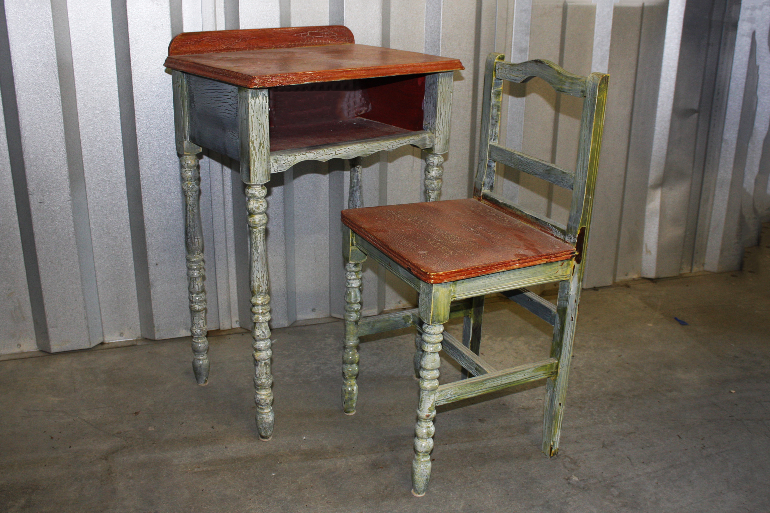 Vintage Painted Telephone Table and Chair