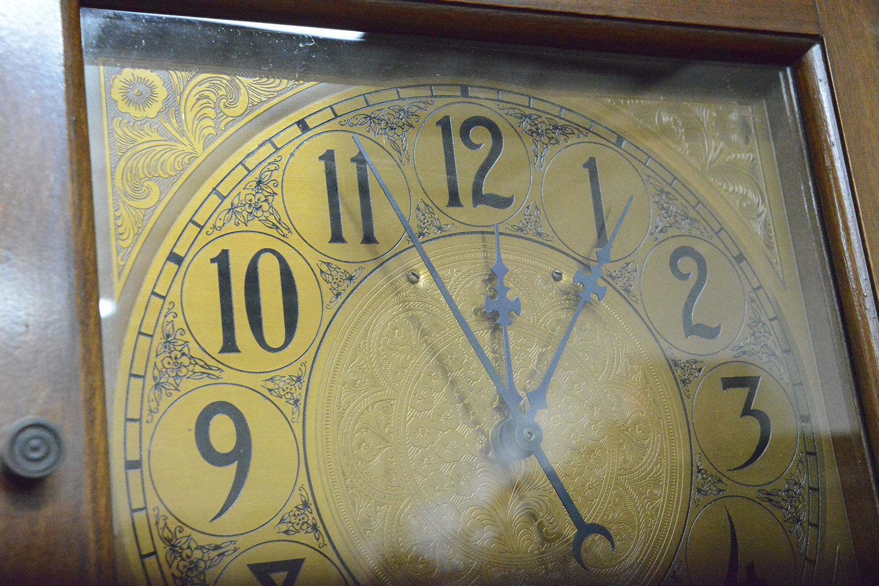 Vintage Wooden Standing Electric Clock with Shelving