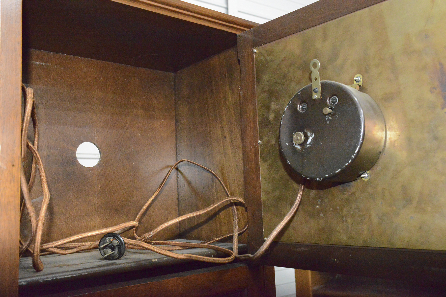 Vintage Wooden Standing Electric Clock with Shelving