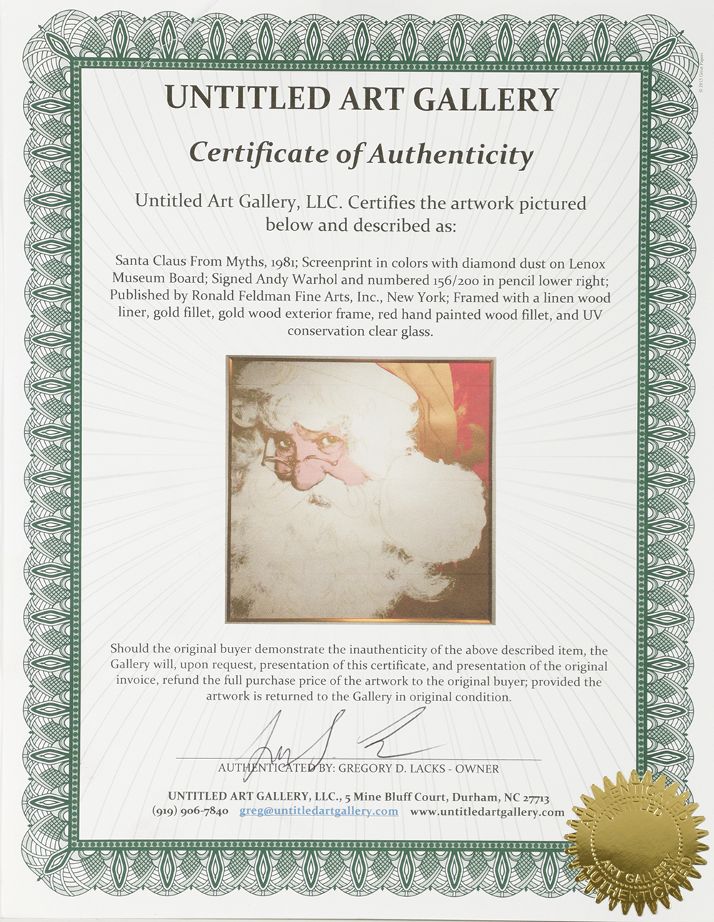 Andy Warhol Limited Edition Serigraph with Diamond Dust "Santa Claus"