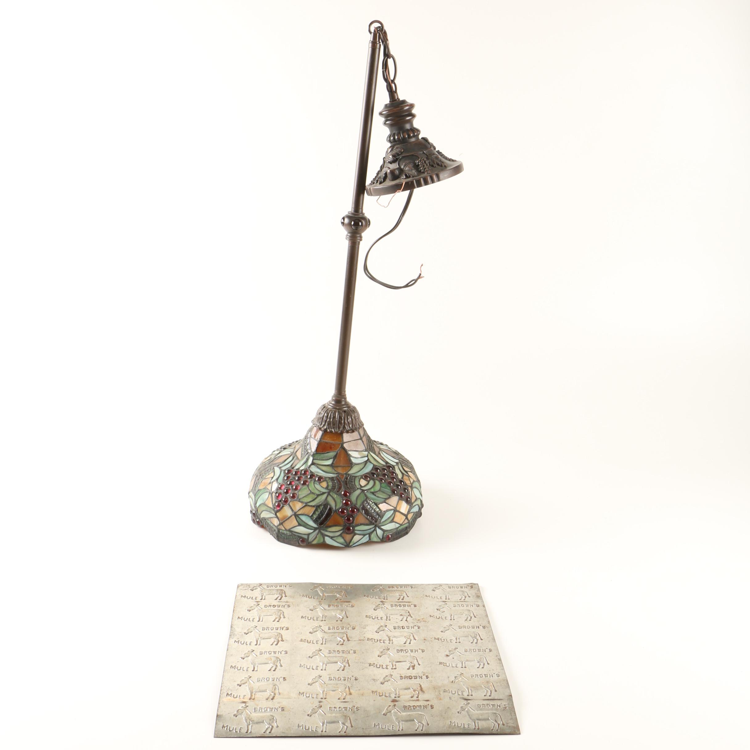 Stained Glass Hanging Pendant Light and Brown's Mule Chewing Tobacco Mold
