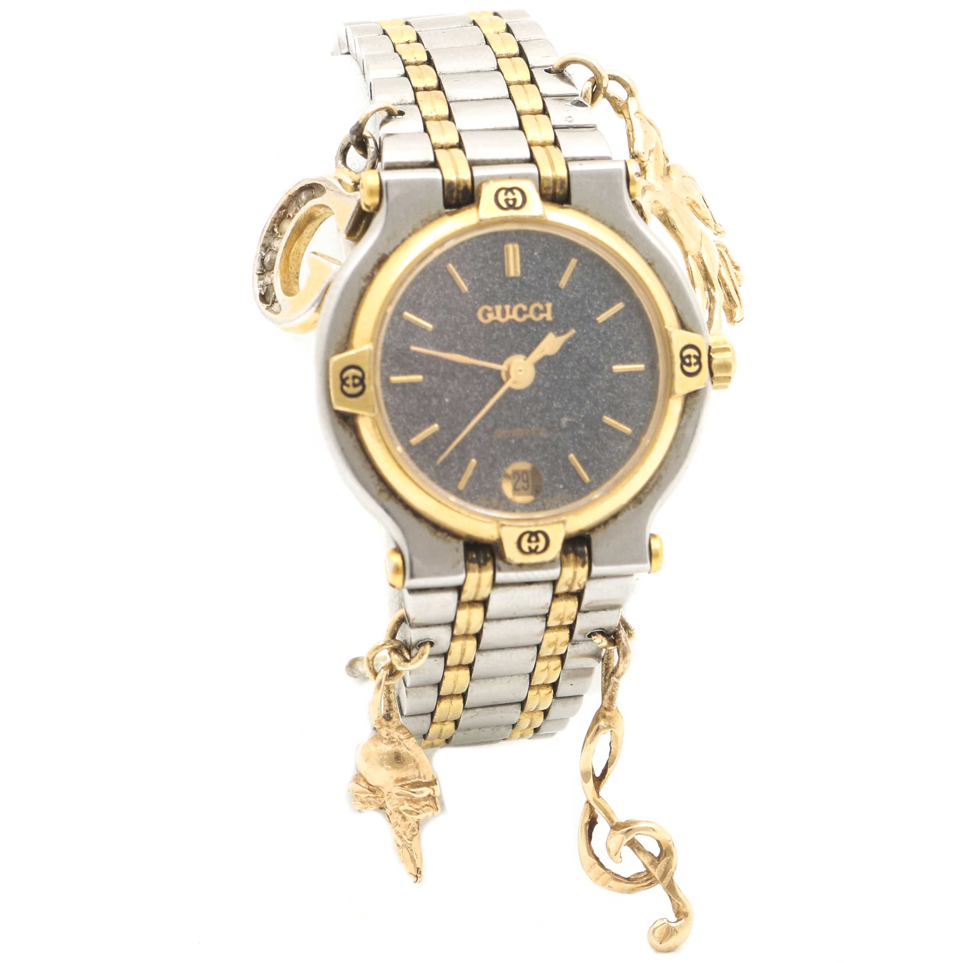 Gucci Stainless Steel Watch With 14K Yellow Gold Charms