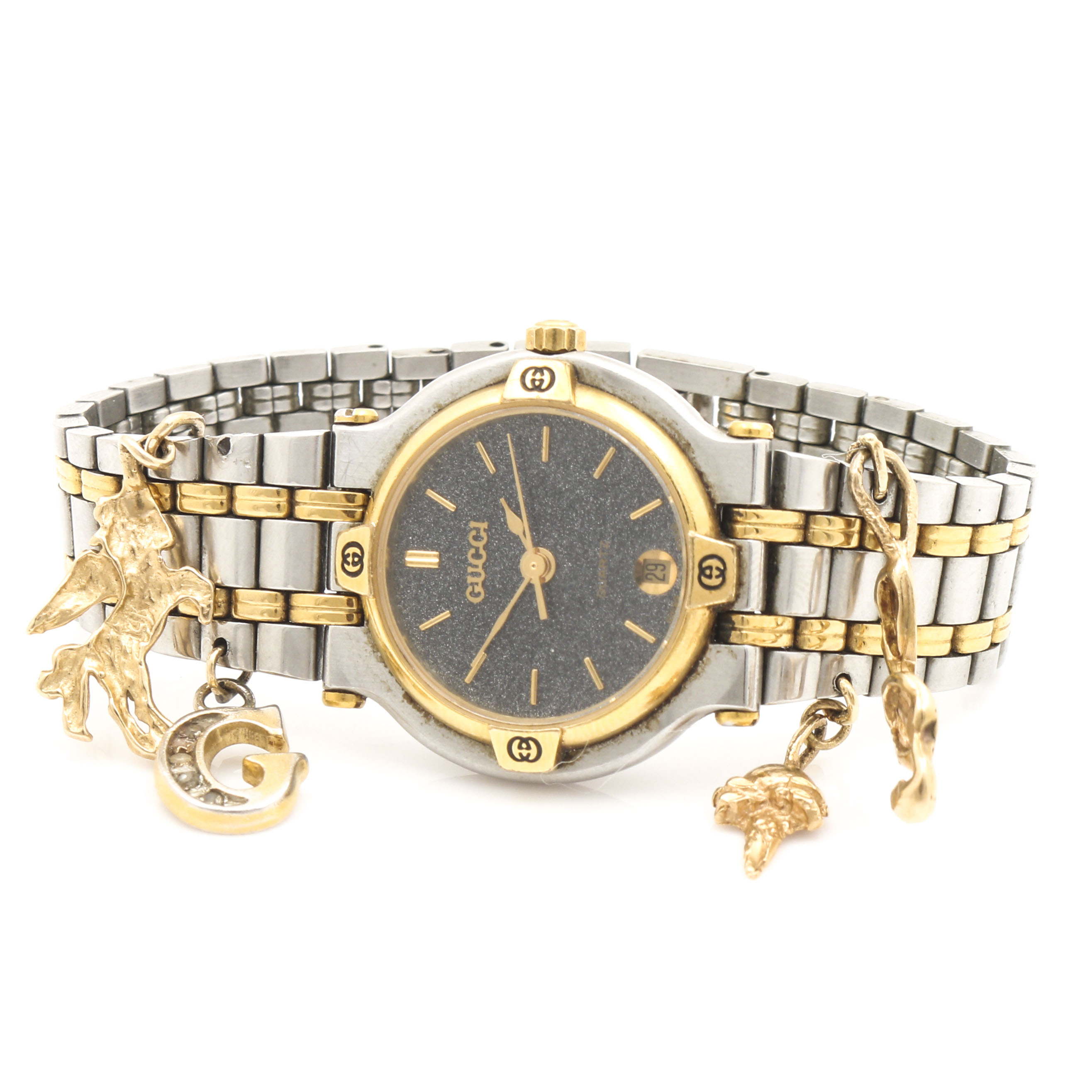 Gucci Stainless Steel Watch With 14K Yellow Gold Charms