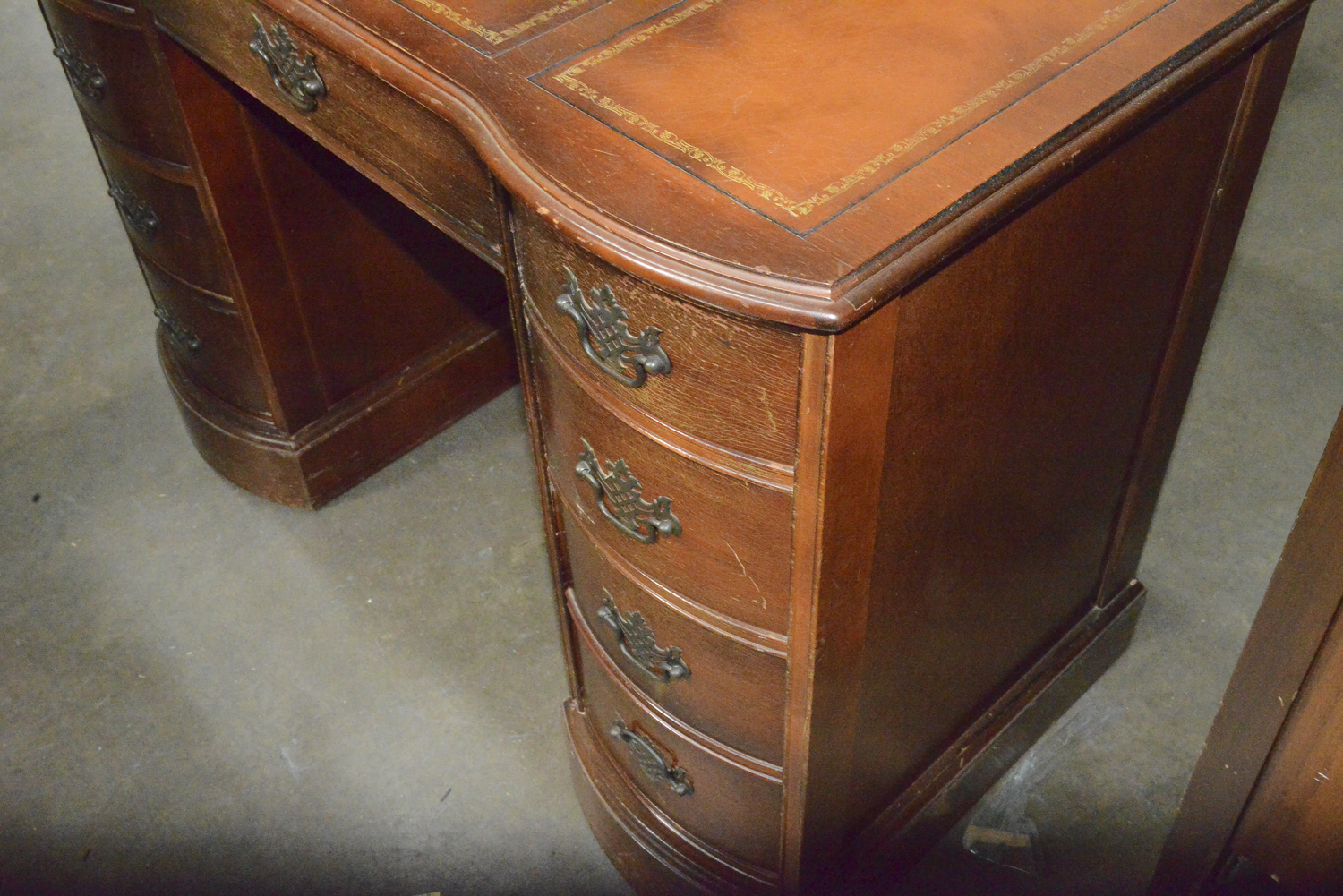 Vintage Chippendale Style Leather Top Desk