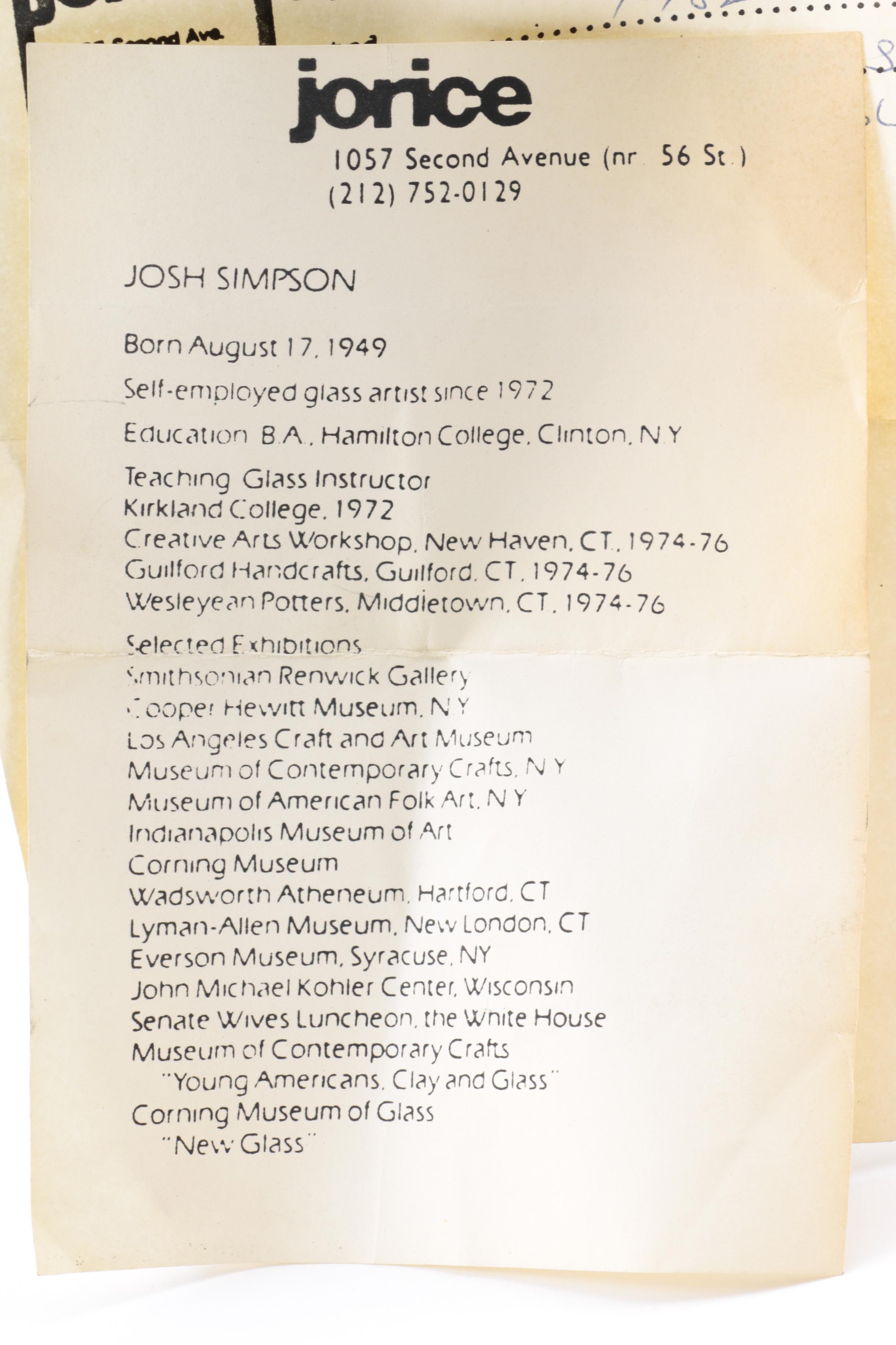 Vintage Josh Simpson Art Glass Vase