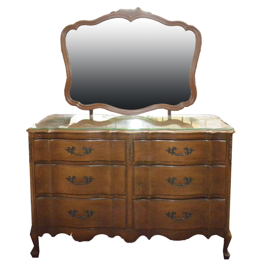 Vintage French Provencal Style Maple Dresser and Mirror