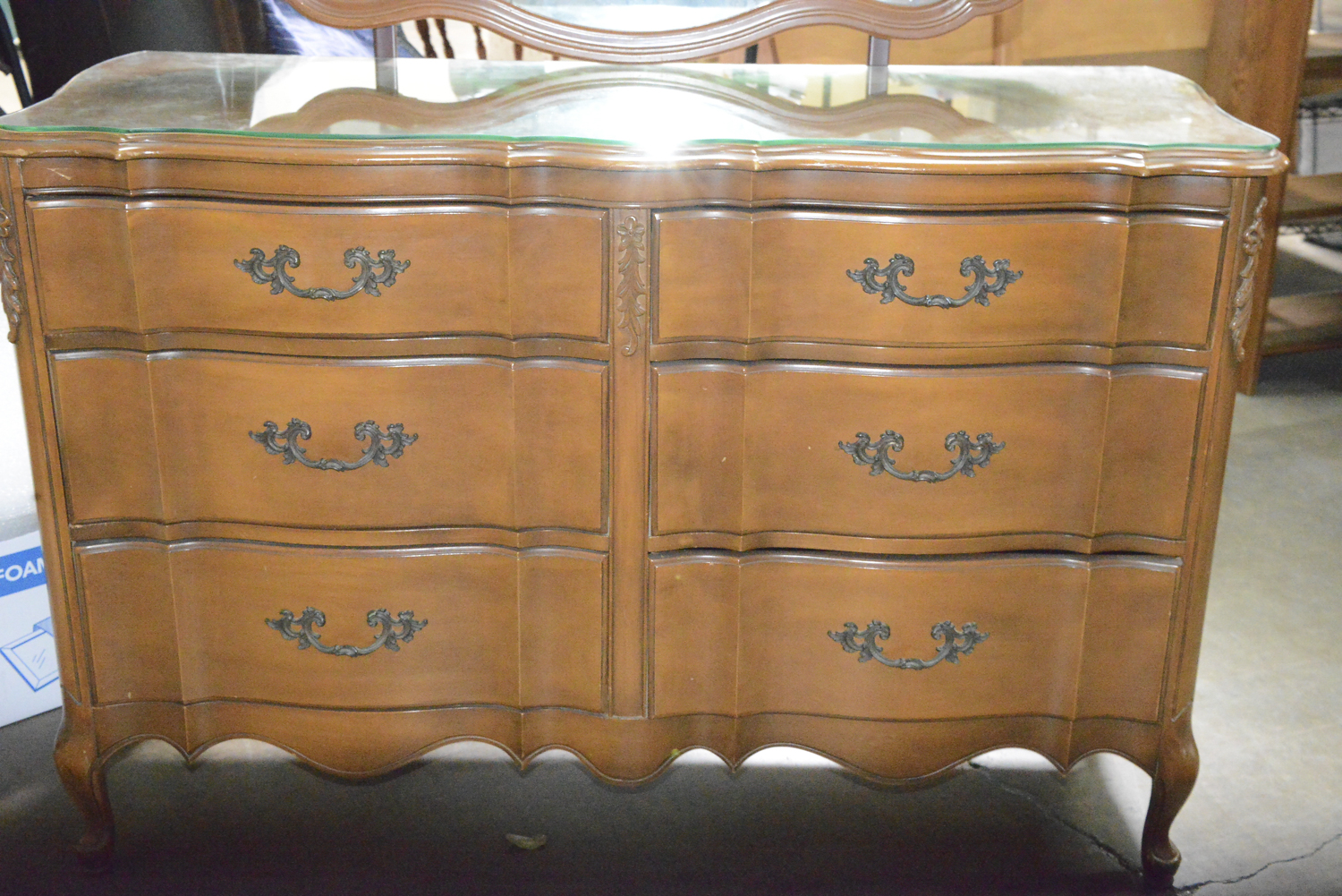 Vintage French Provencal Style Maple Dresser and Mirror