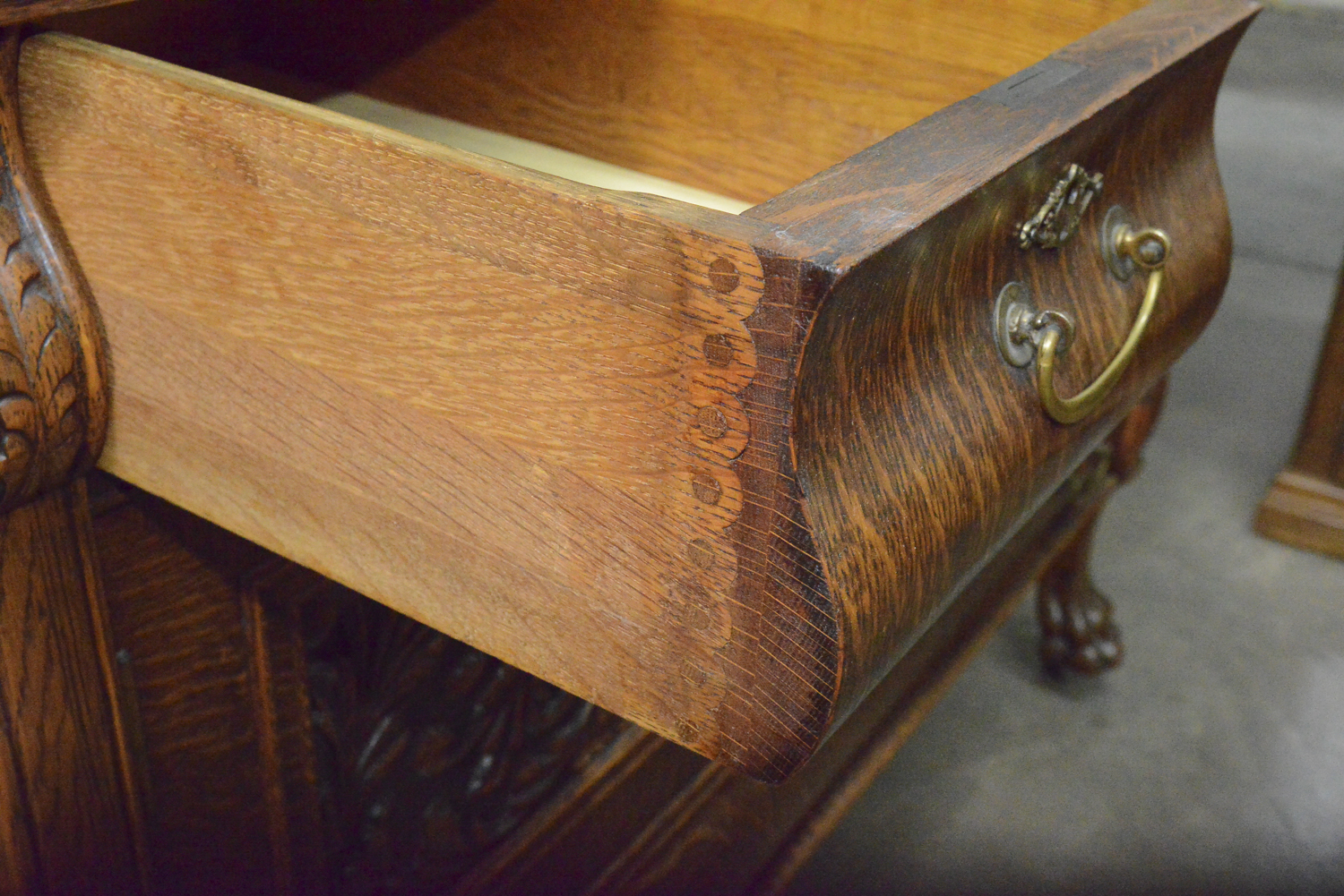 Antique Victorian Quarter Swan Oak Carved Sideboard