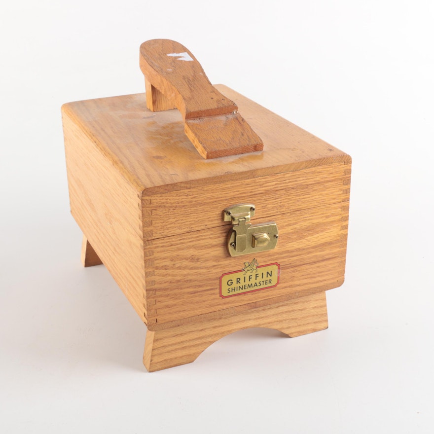 Vintage Oak Wood Shoe Shine Box