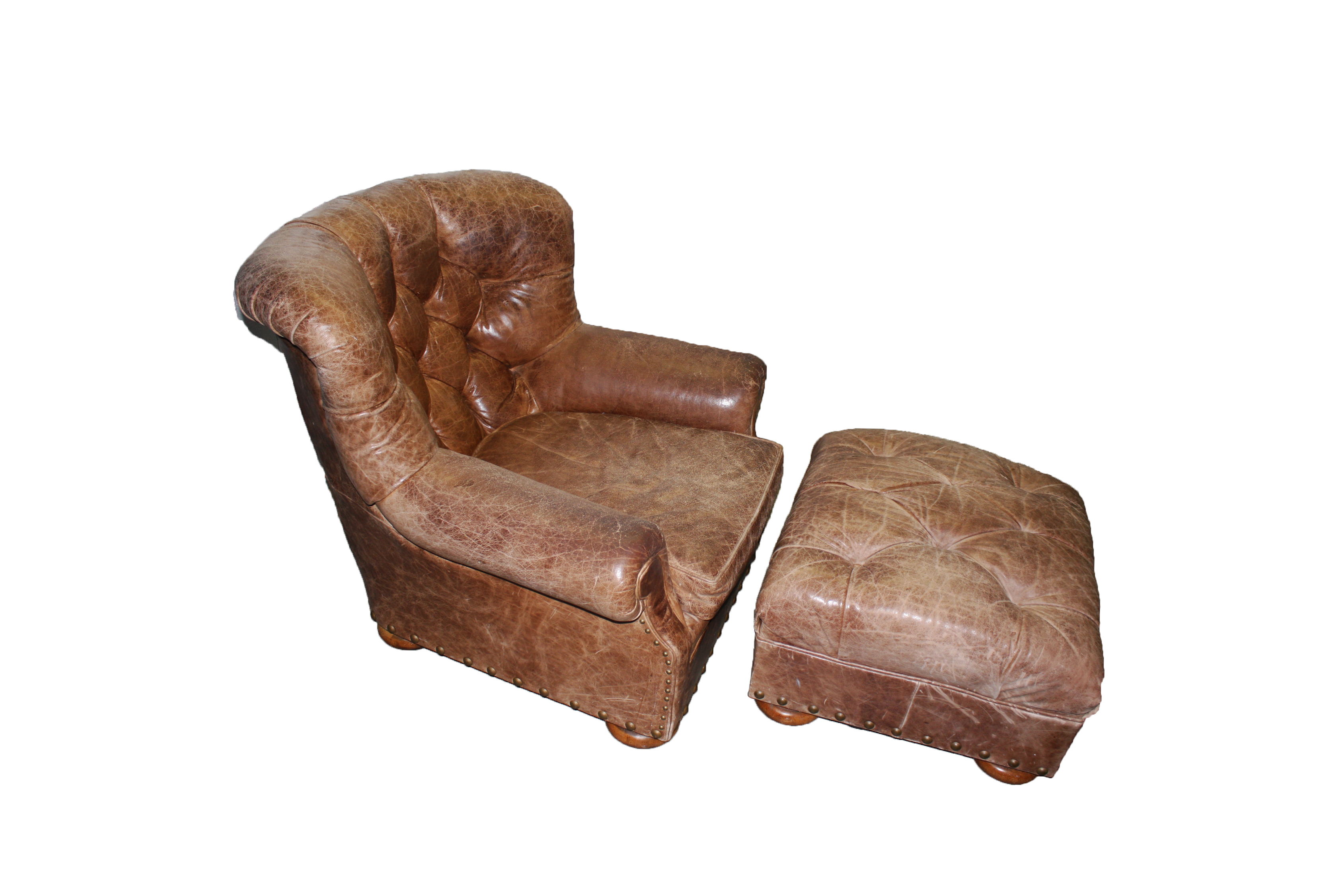 Vintage Leather Armchair with Ottoman