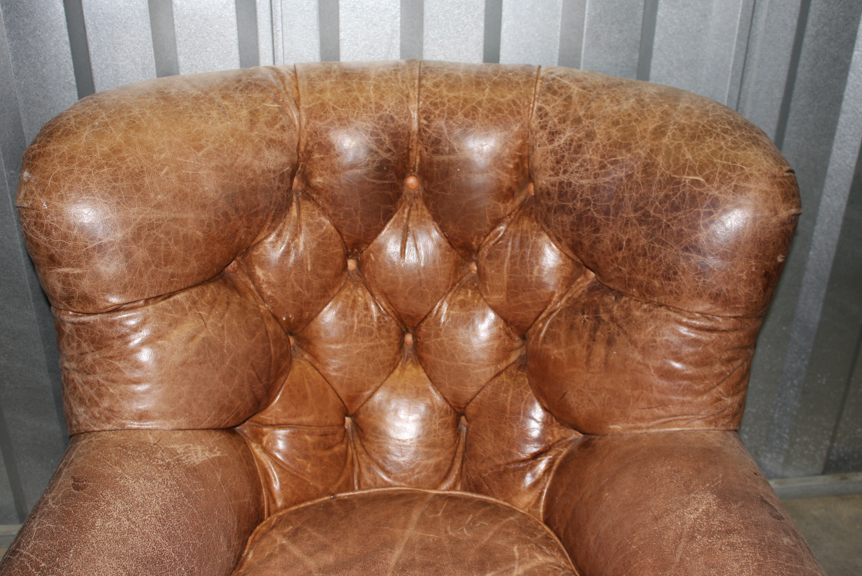 Vintage Leather Armchair with Ottoman