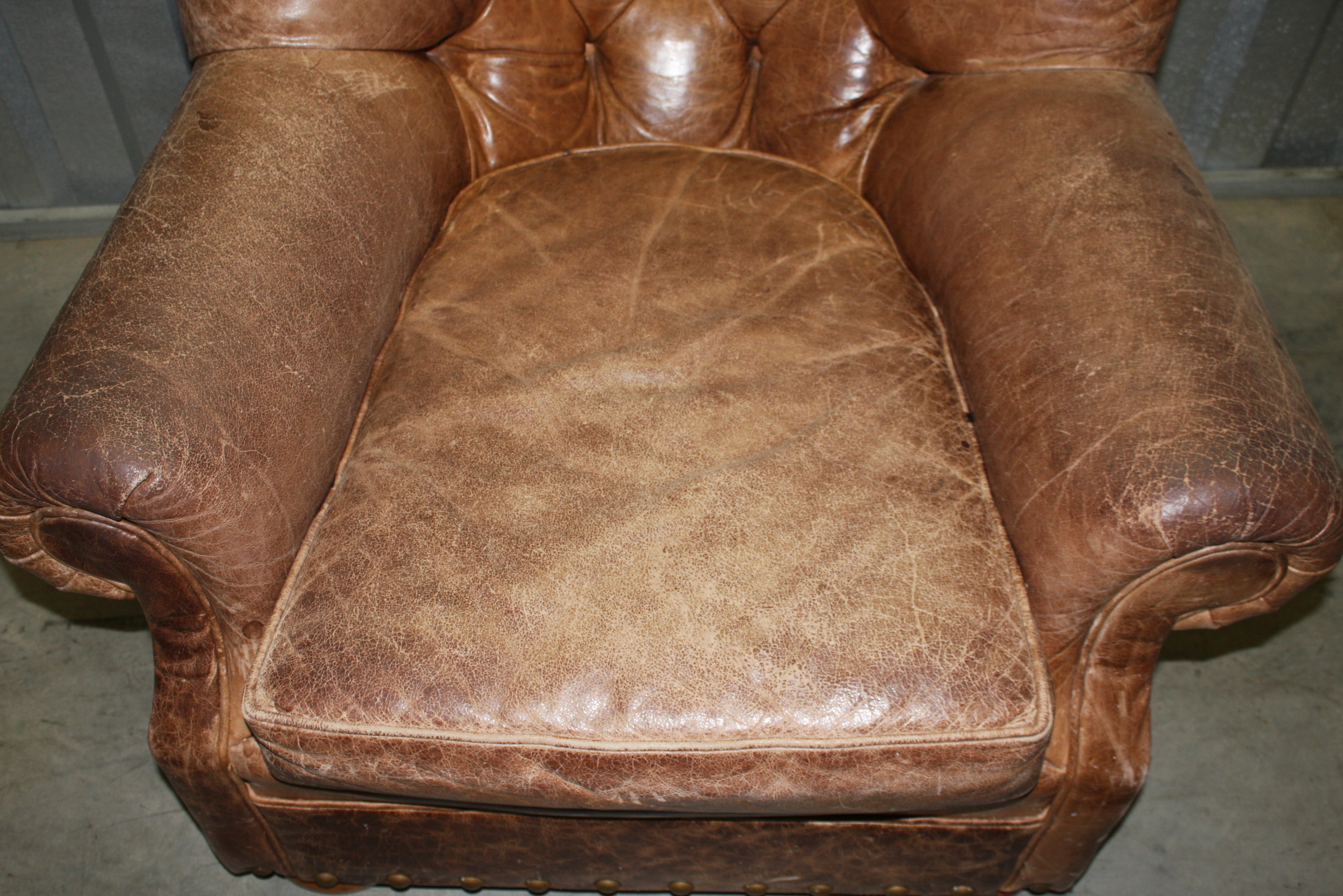 Vintage Leather Armchair with Ottoman