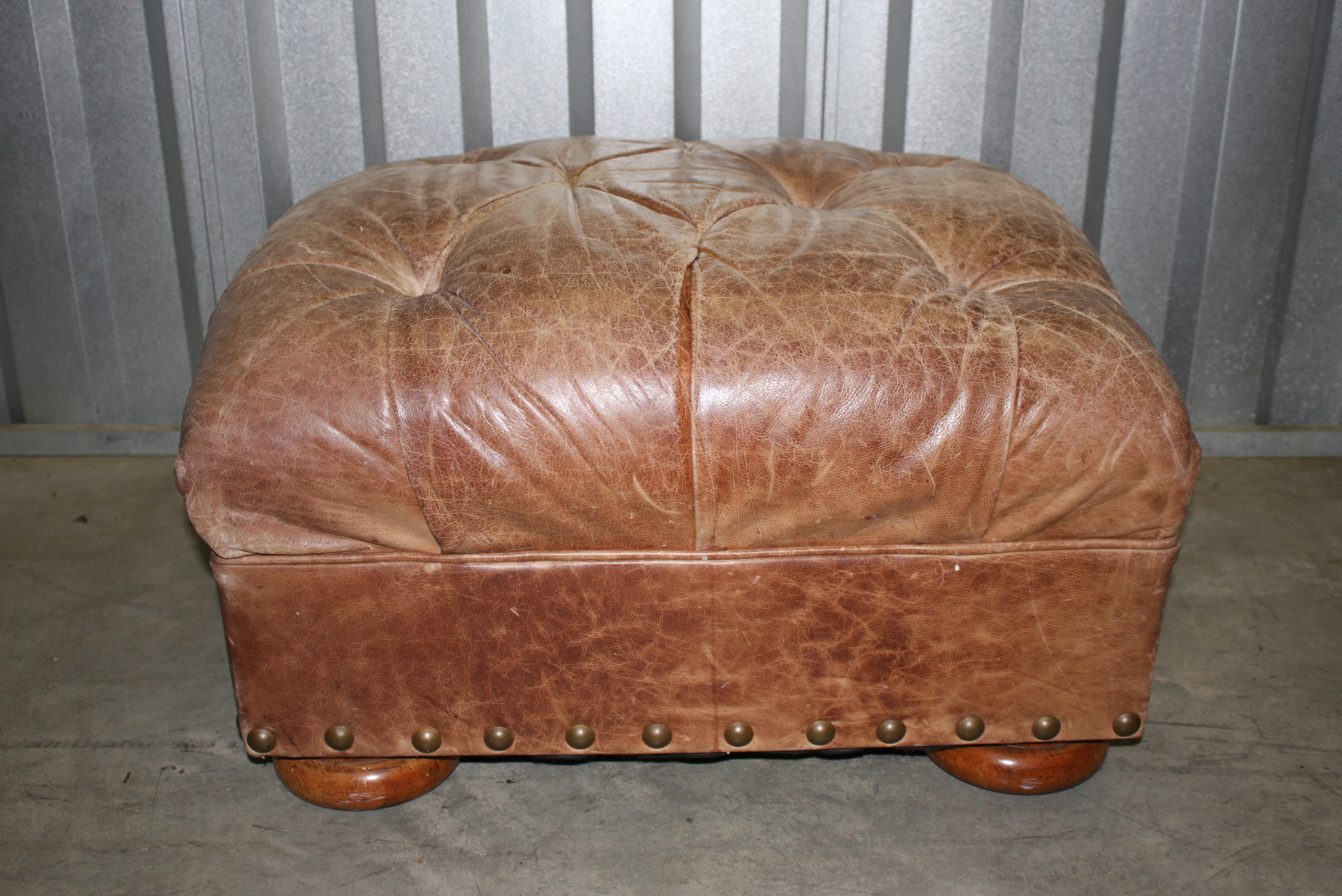 Vintage Leather Armchair with Ottoman