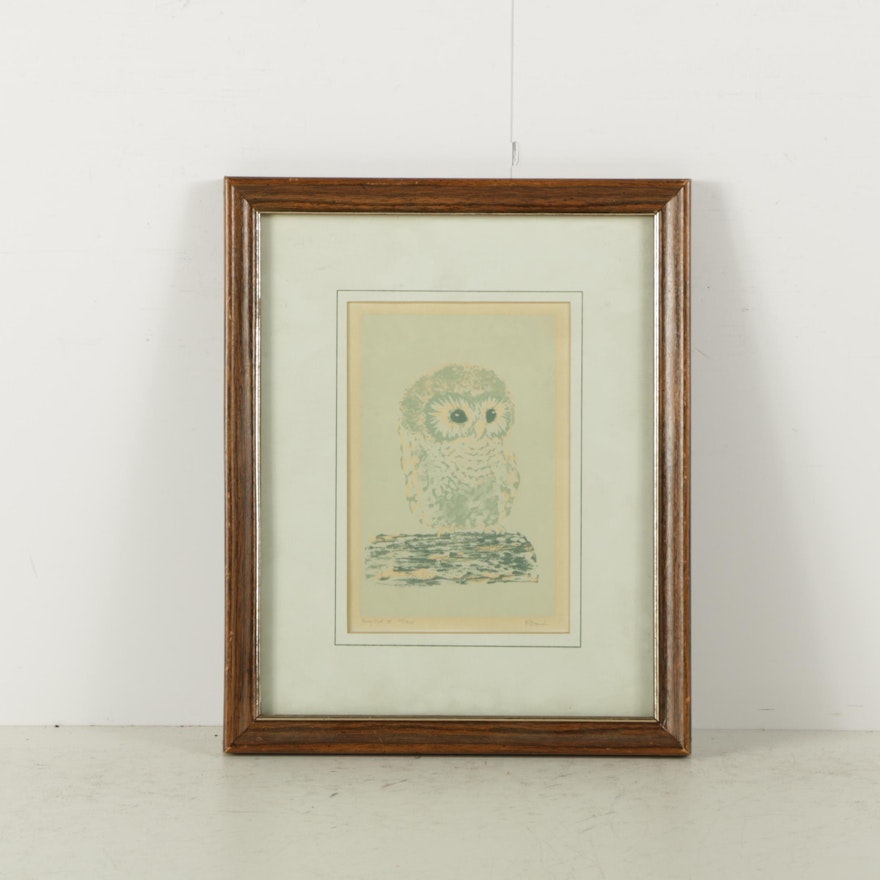 Polly French Limited Edition Serigraph on Paper "Young Owl II"