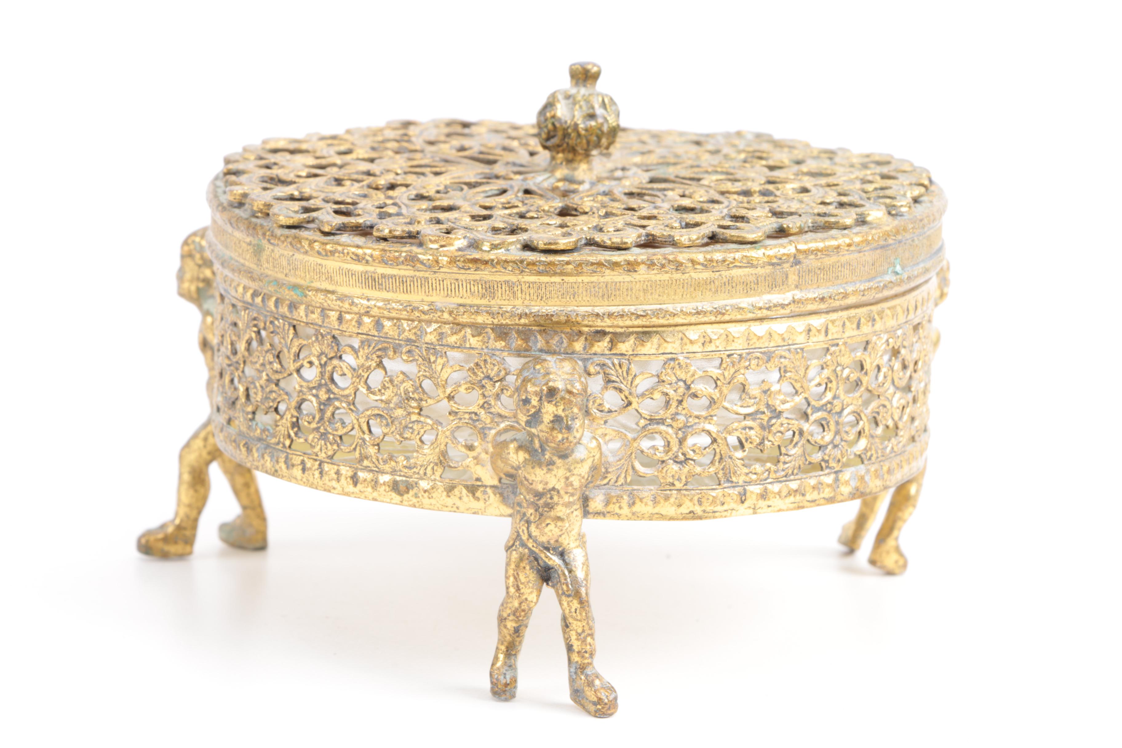 Hollywood Regency Gold Tone Reticulated Vanity Boxes