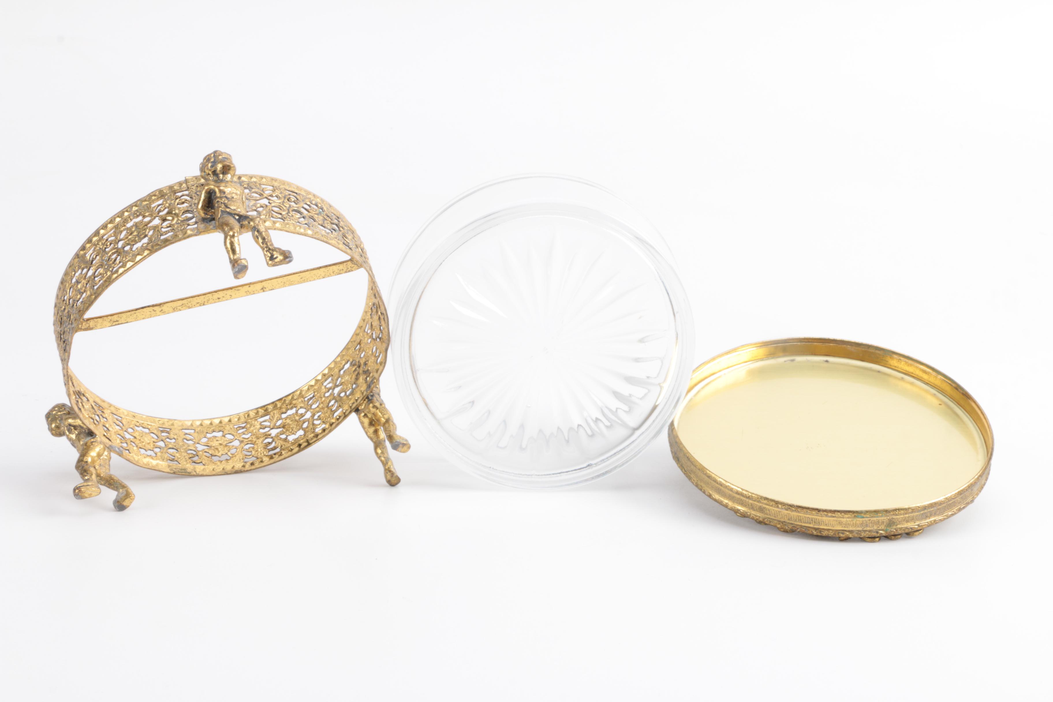 Hollywood Regency Gold Tone Reticulated Vanity Boxes