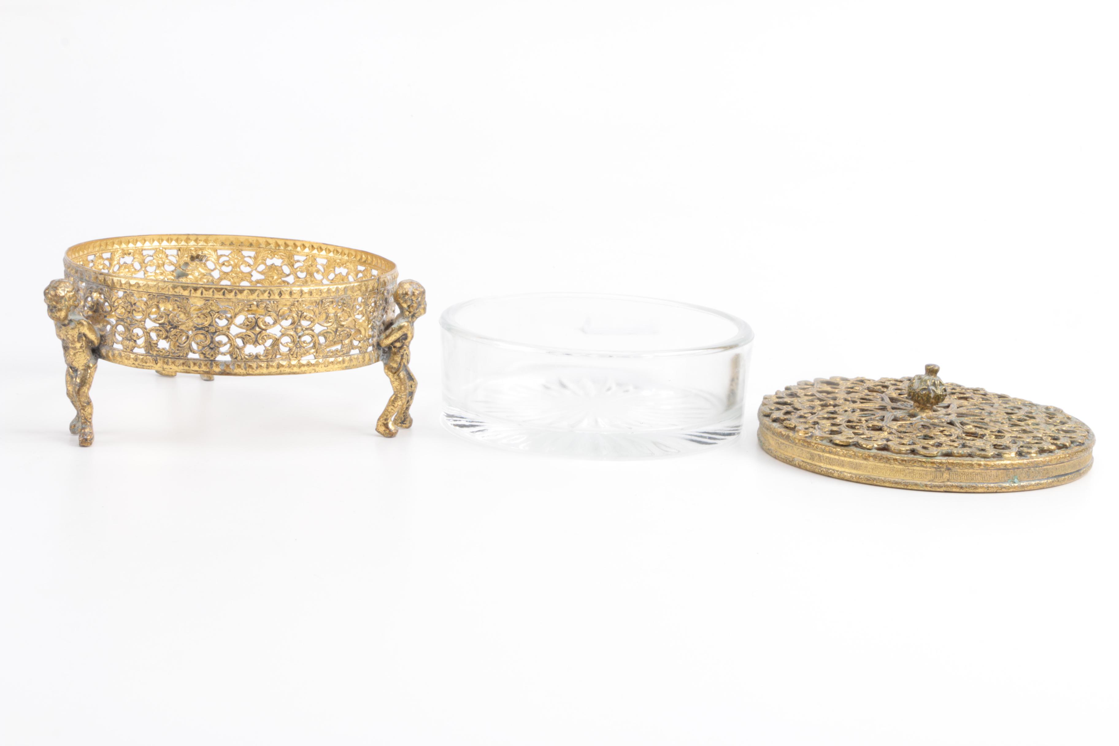 Hollywood Regency Gold Tone Reticulated Vanity Boxes