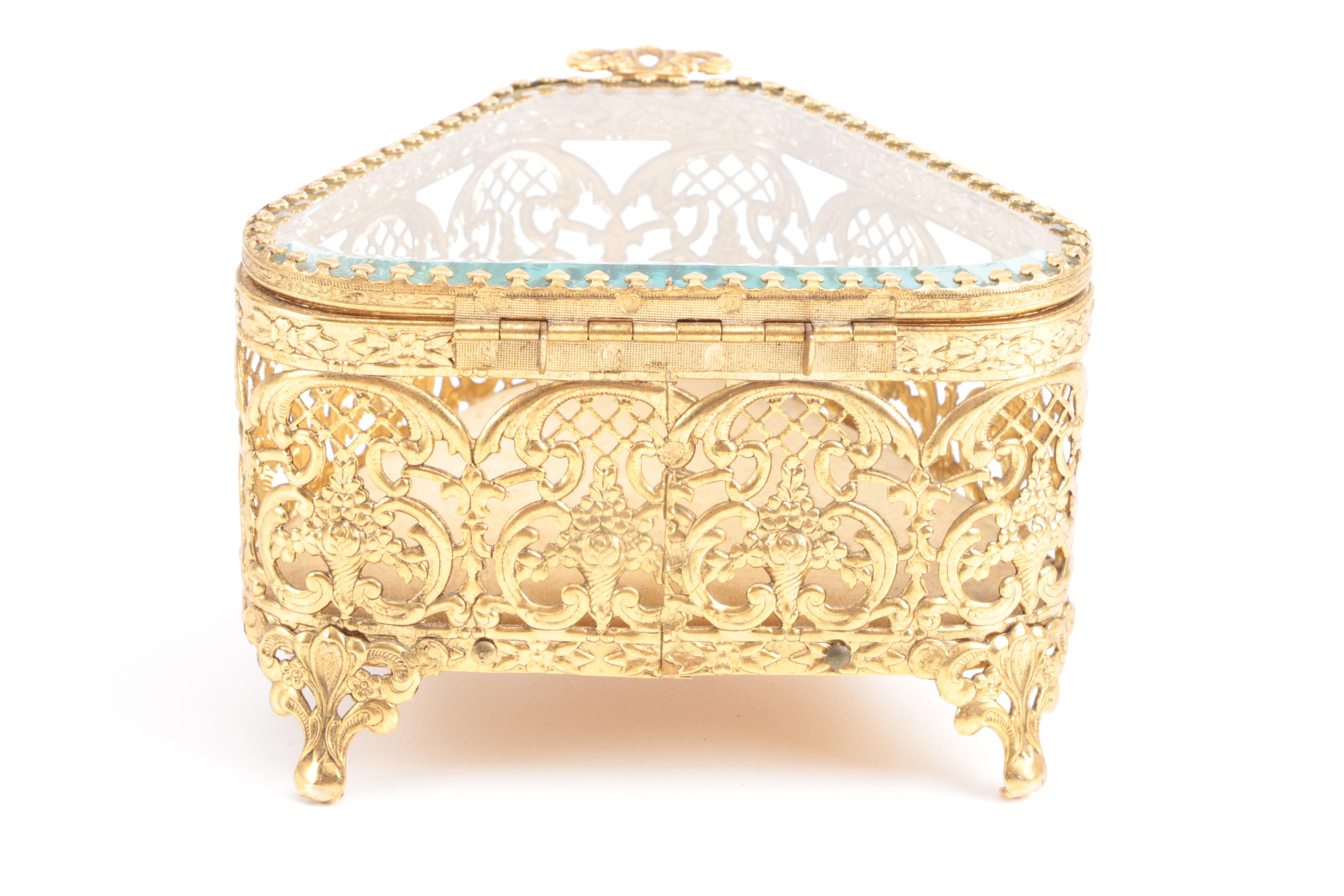 Hollywood Regency Gold Tone Reticulated Vanity Boxes
