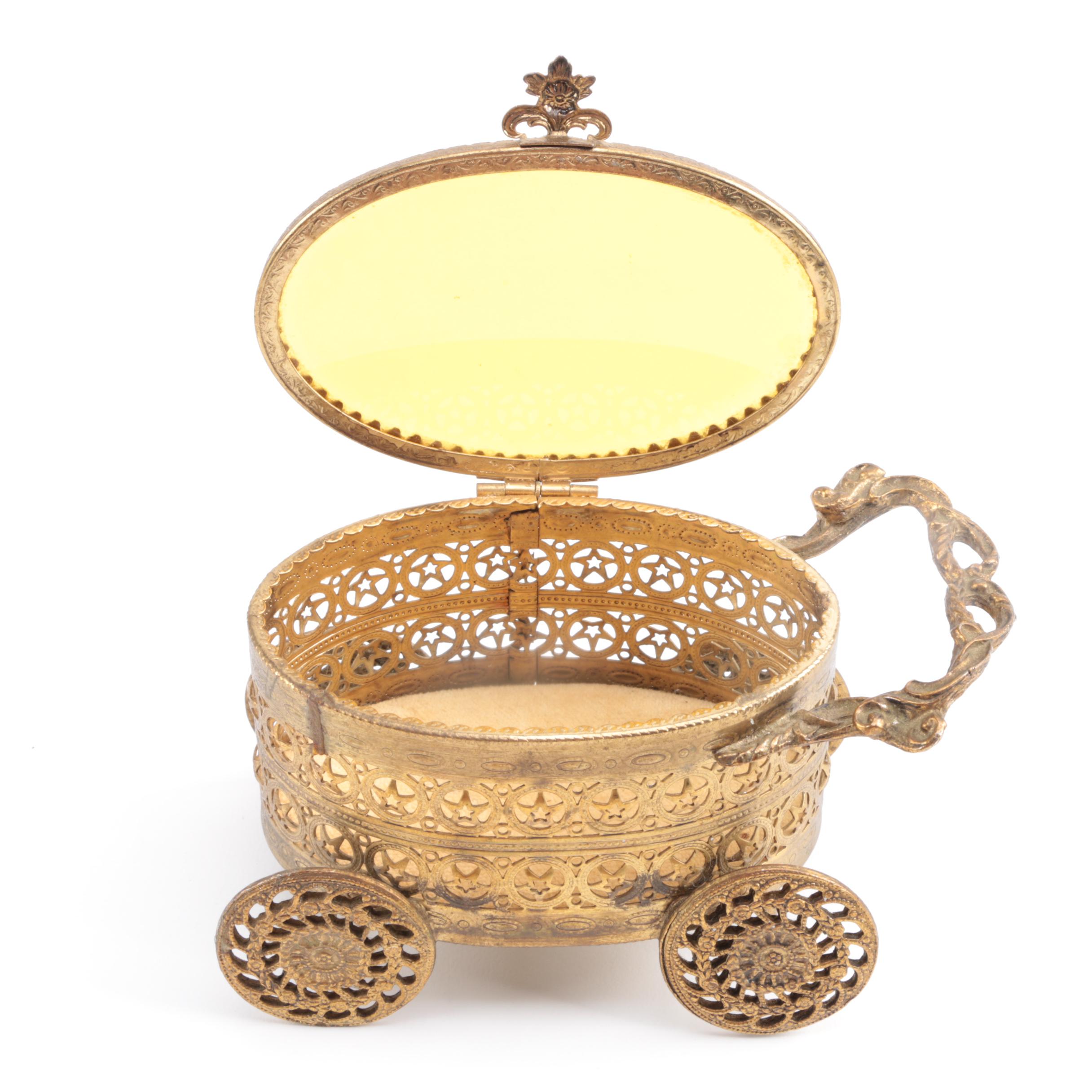 Hollywood Regency Gold Tone Reticulated Vanity Boxes