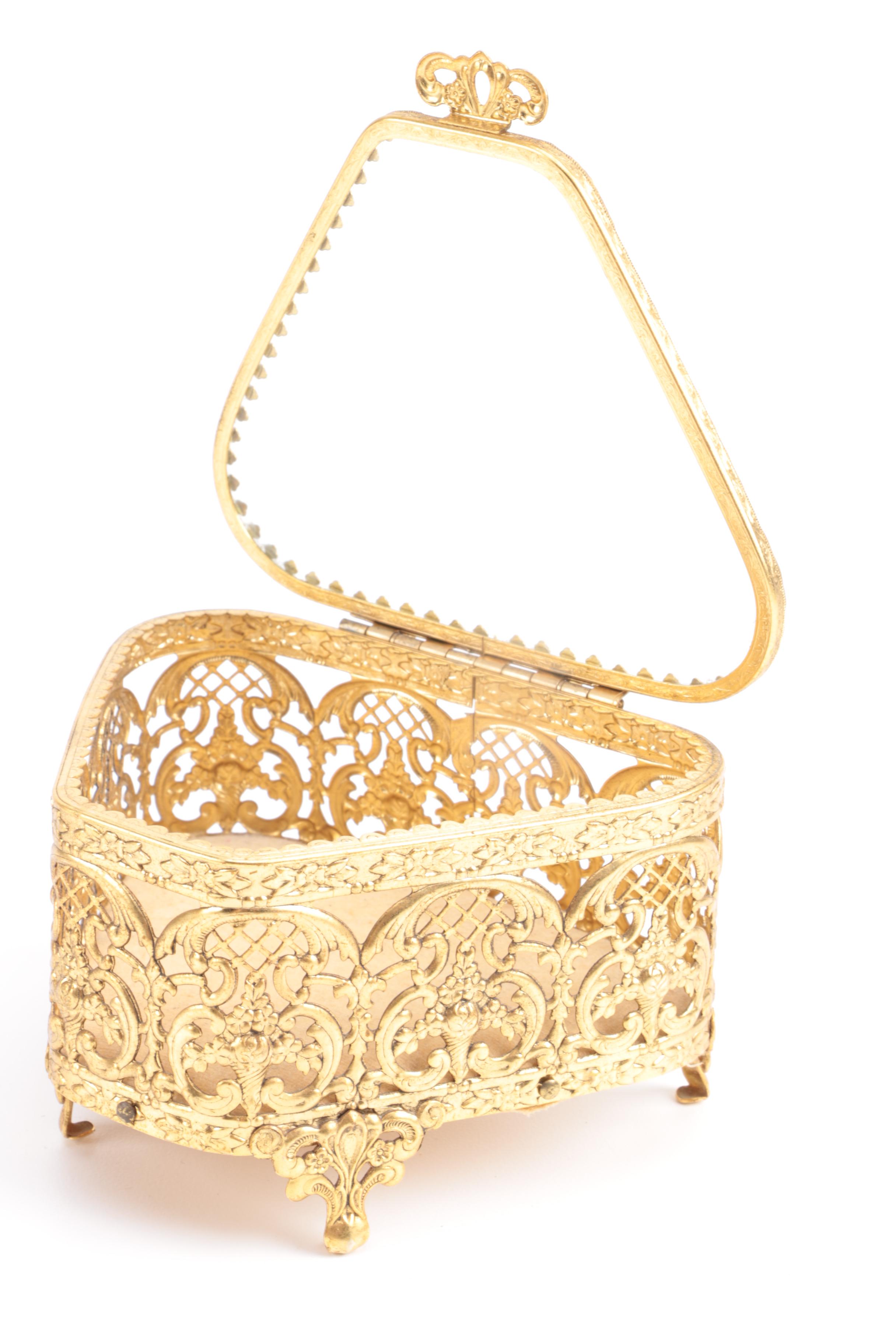 Hollywood Regency Gold Tone Reticulated Vanity Boxes