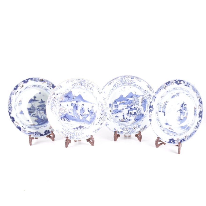 Chinese Porcelain Plates with Stands