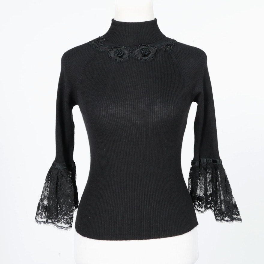 Women's J. Mendel Paris Black Turtleneck Sweater