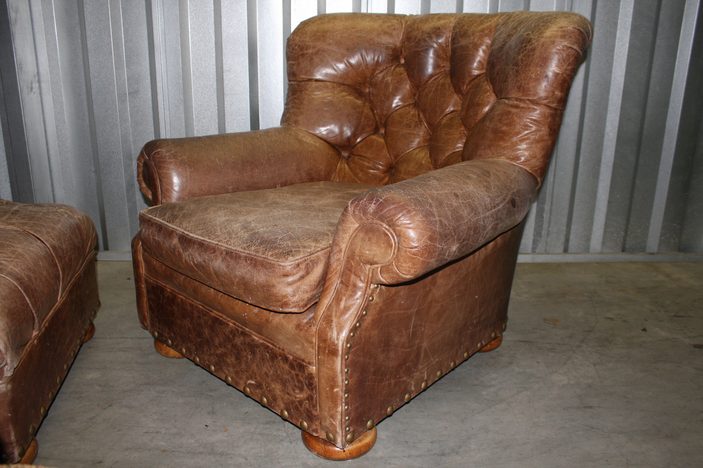 Vintage Leather Armchair with Ottoman
