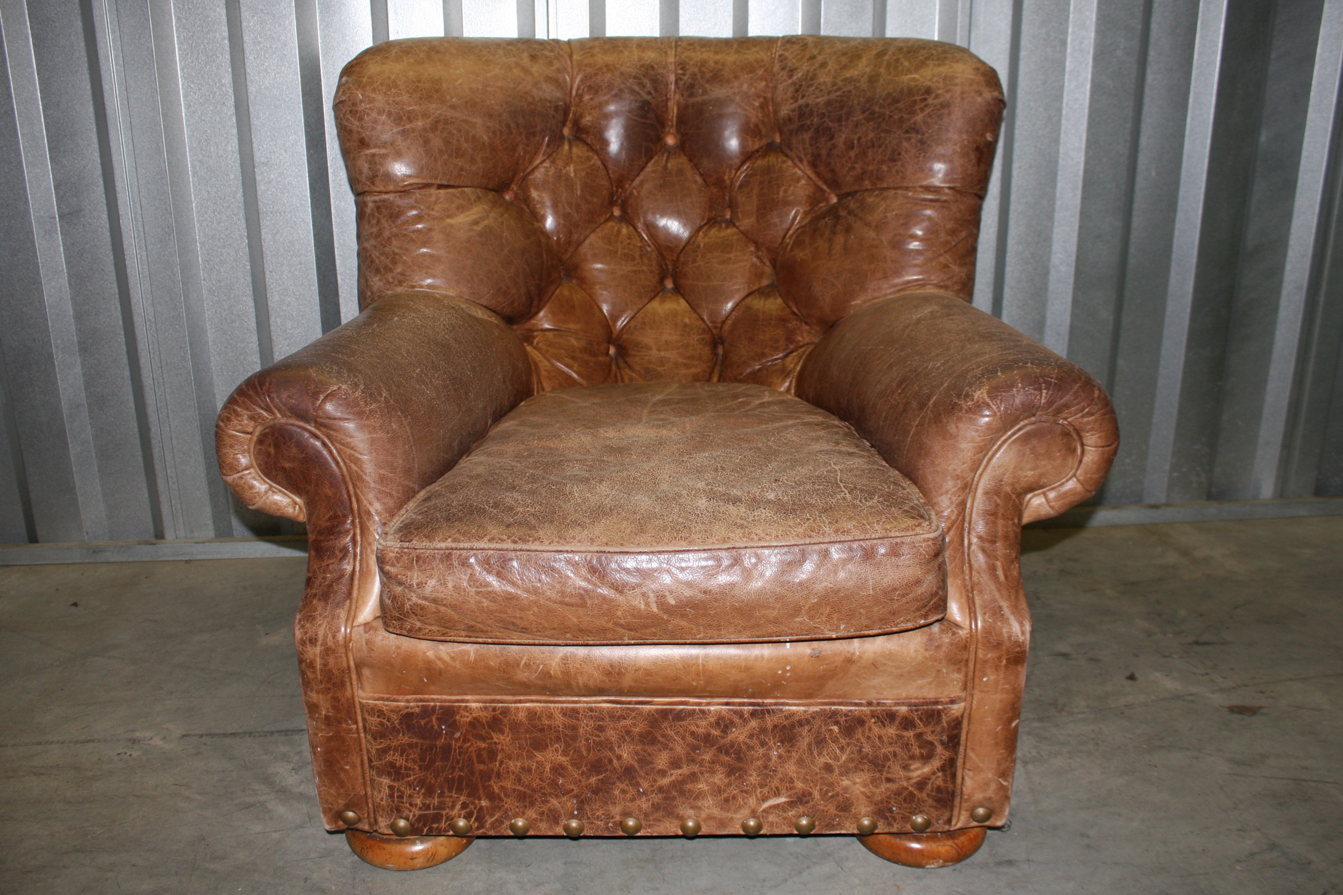 Vintage Leather Armchair with Ottoman