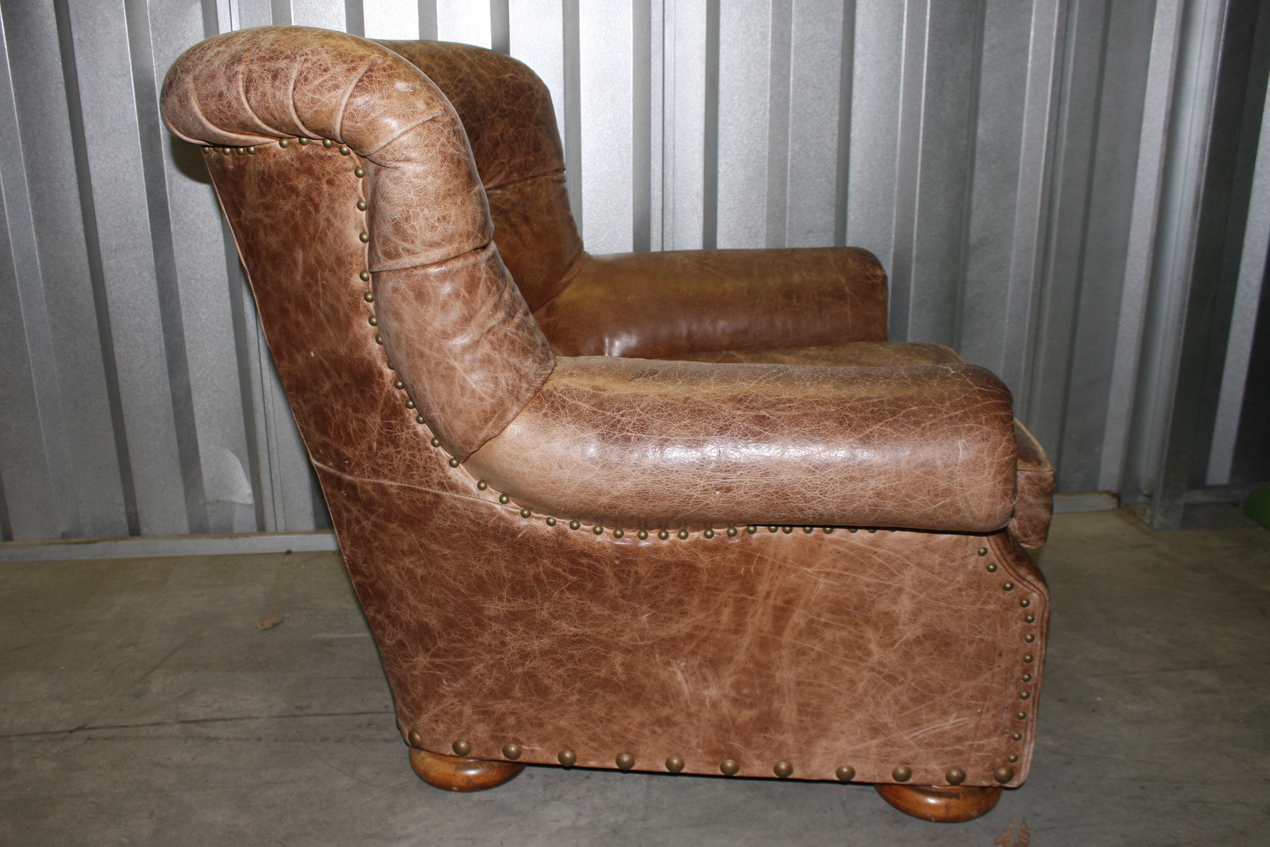 Vintage Leather Armchair with Ottoman