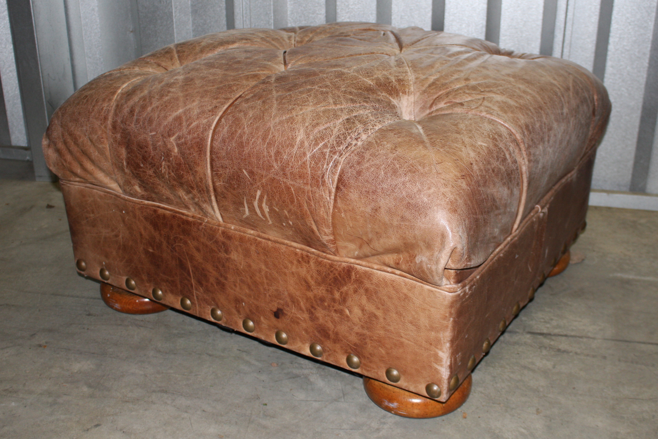 Vintage Leather Armchair with Ottoman