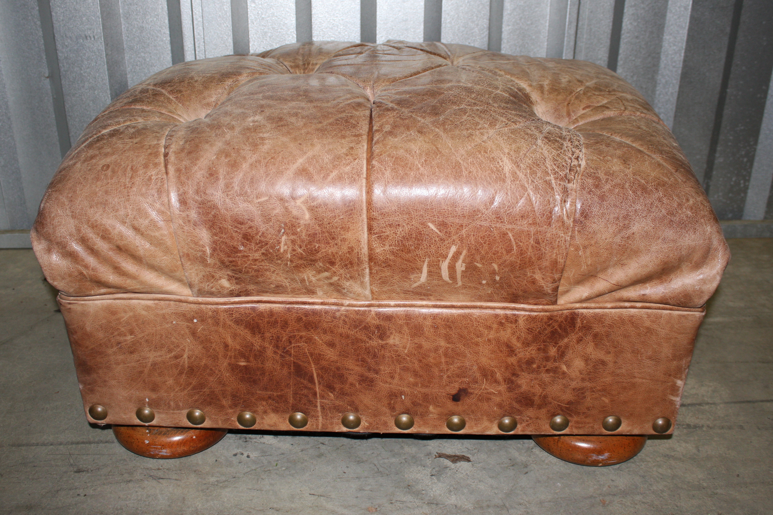 Vintage Leather Armchair with Ottoman