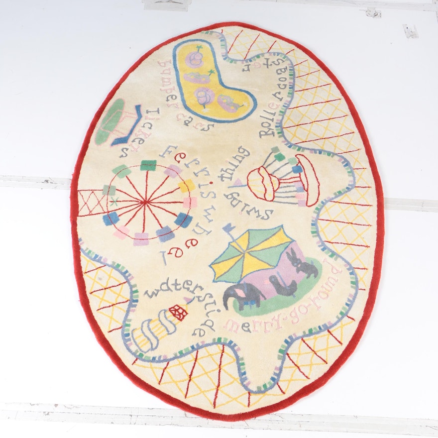 Hand Tufted Amusement Park Themed Oval Wool Area Rug